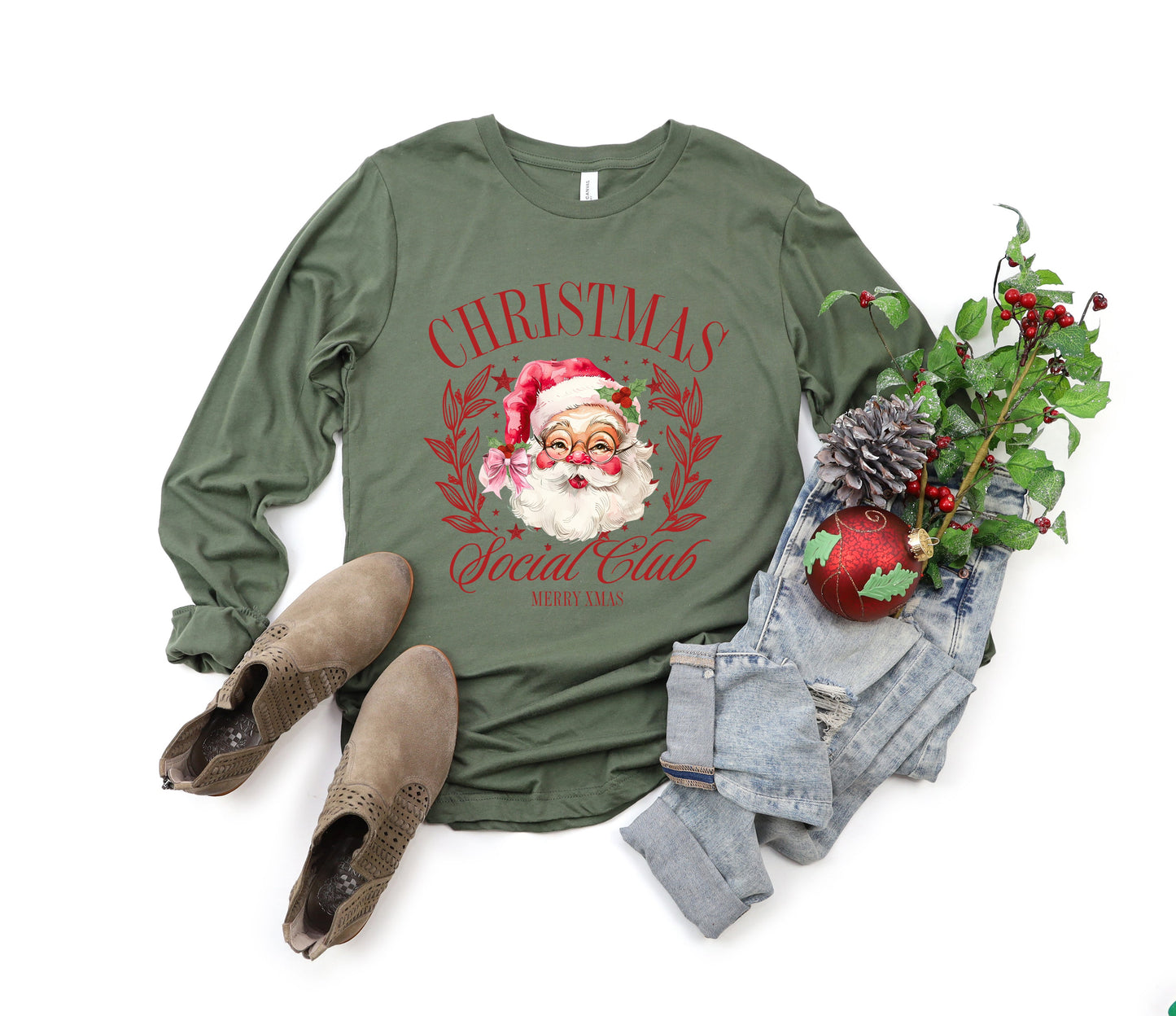 Christmas Social Club Santa | Long Sleeve Crew Neck