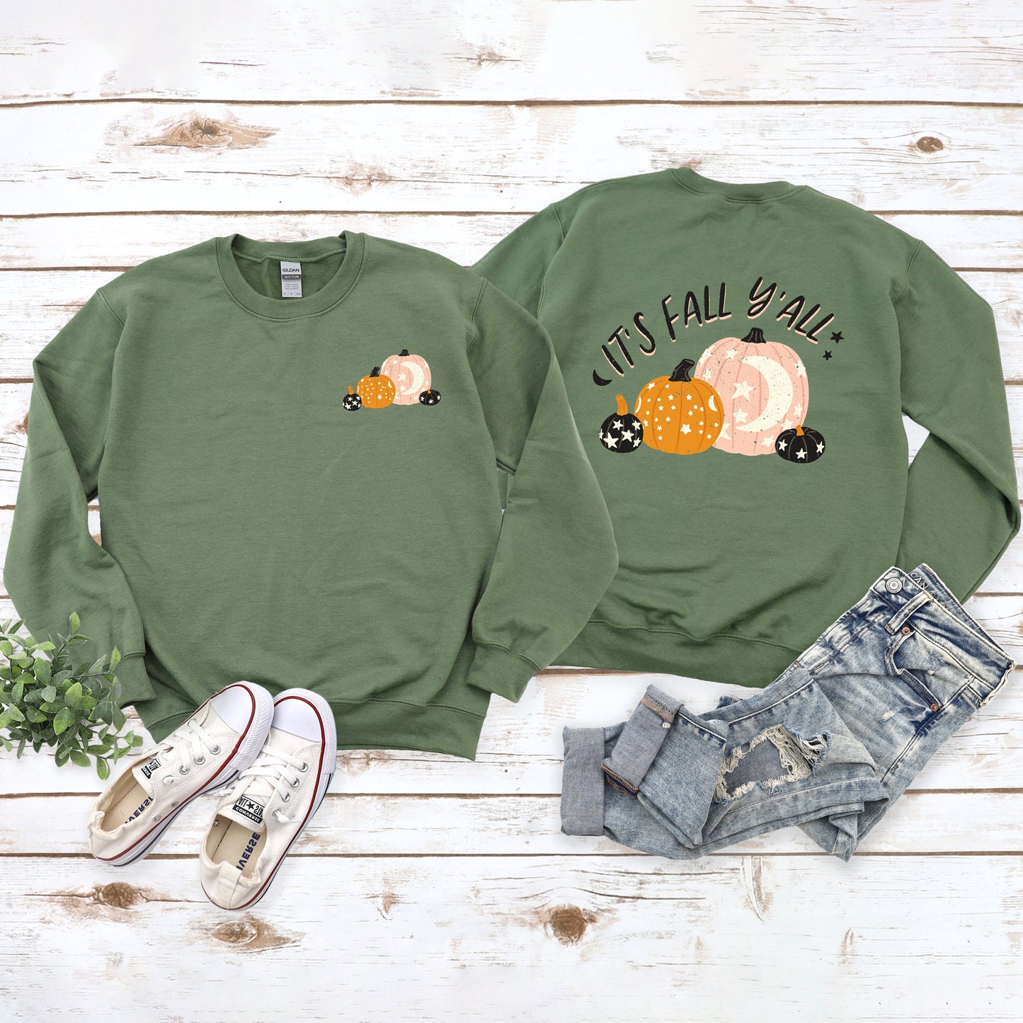 Boho It's Fall Y'all Pumpkins | Sweatshirt | Front and Back Design