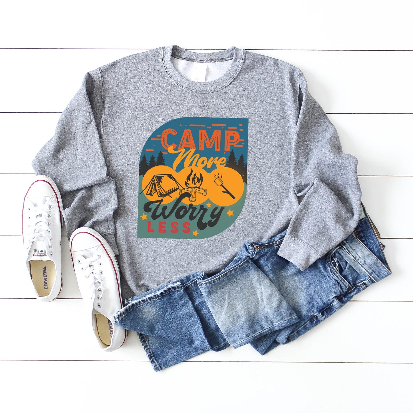 Camp More Worry Less Badge | Sweatshirt