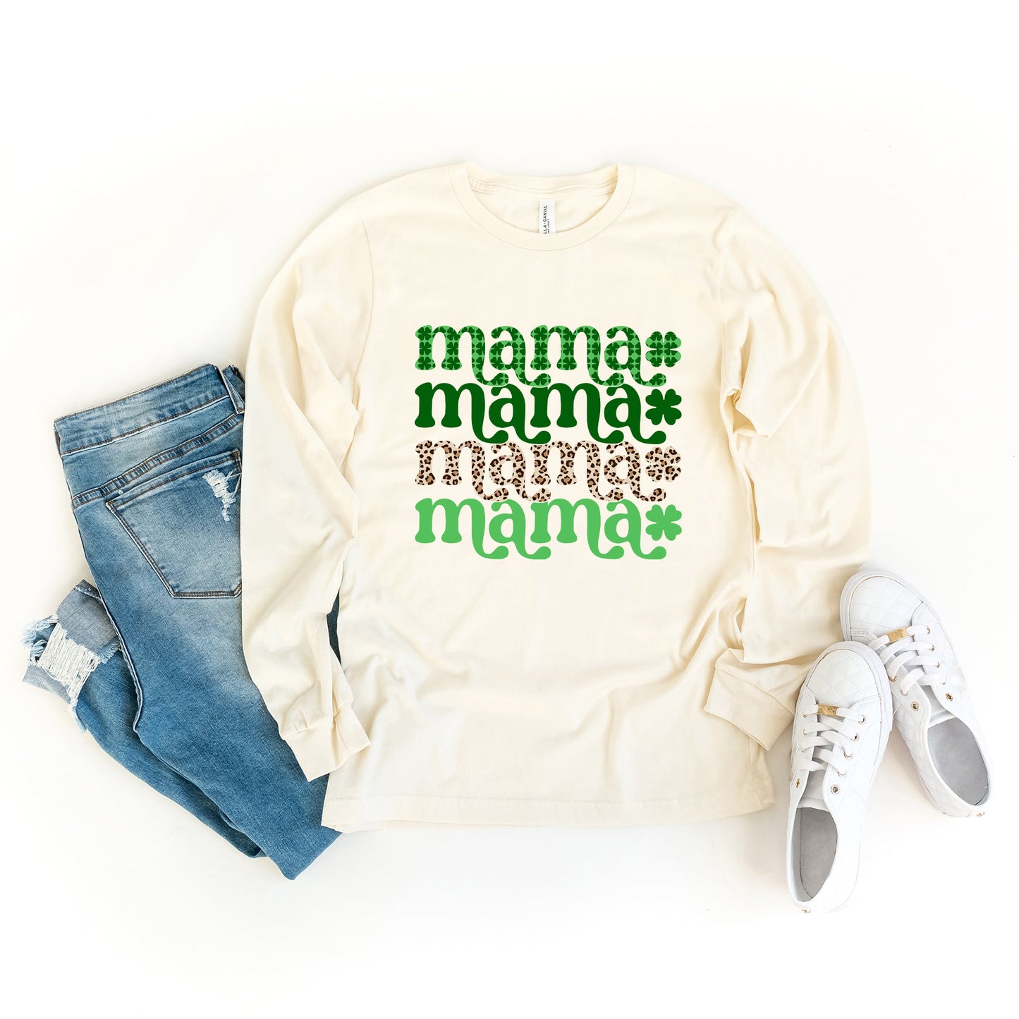 Lucky Mama Plaid and Leopard Stacked | Long Sleeve Crew Neck