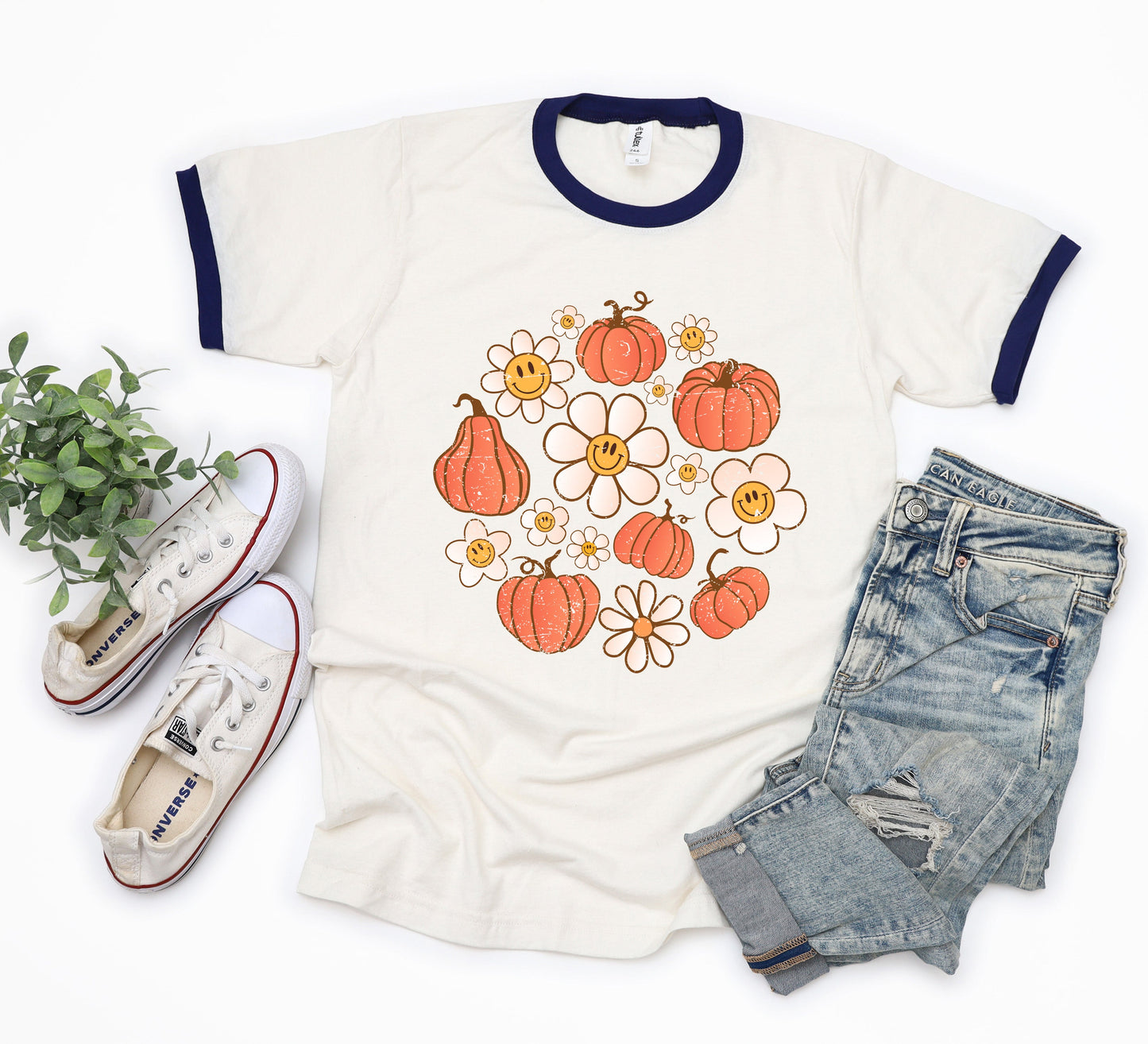 Circle Pumpkin Flowers | Ringer Tee