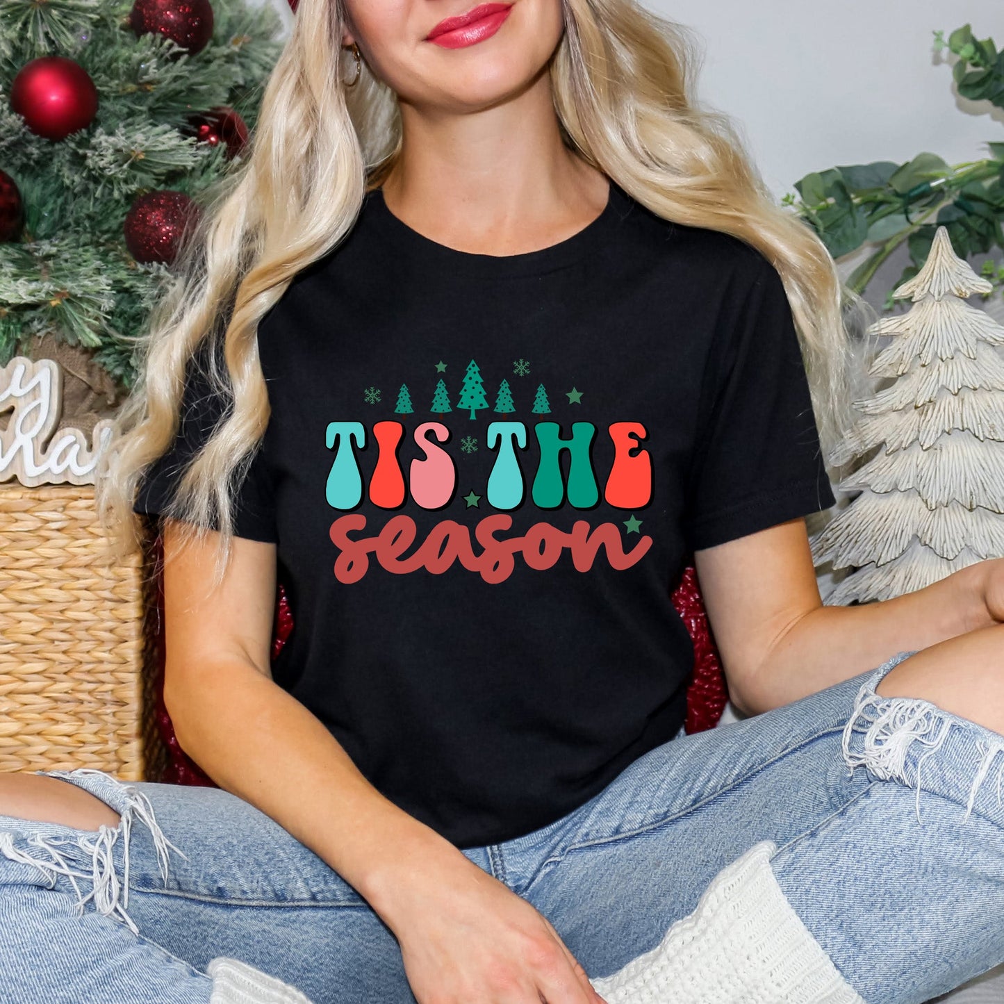 Retro Tis The Season Trees | Short Sleeve Crew Neck