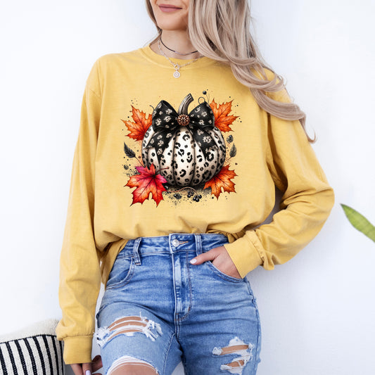 Coquette Animal Print Pumpkin | Garment Dyed Long Sleeve