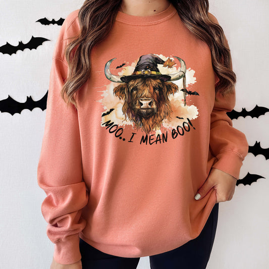 I Mean Boo Longhorn Cow | Garment Dyed Sweatshirt