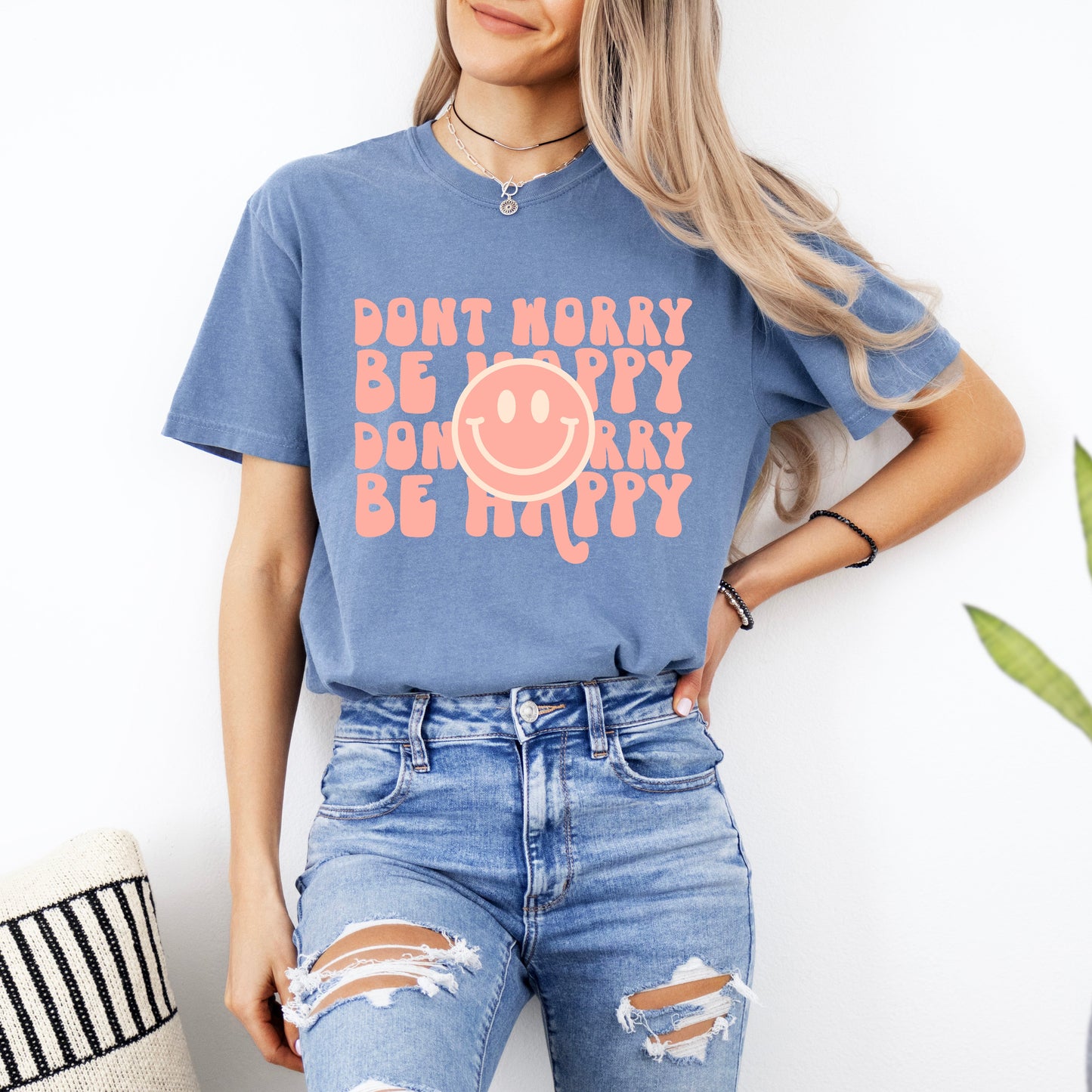 Don't Worry Be Happy Smiley Face | Garment Dyed Short Sleeve Tee