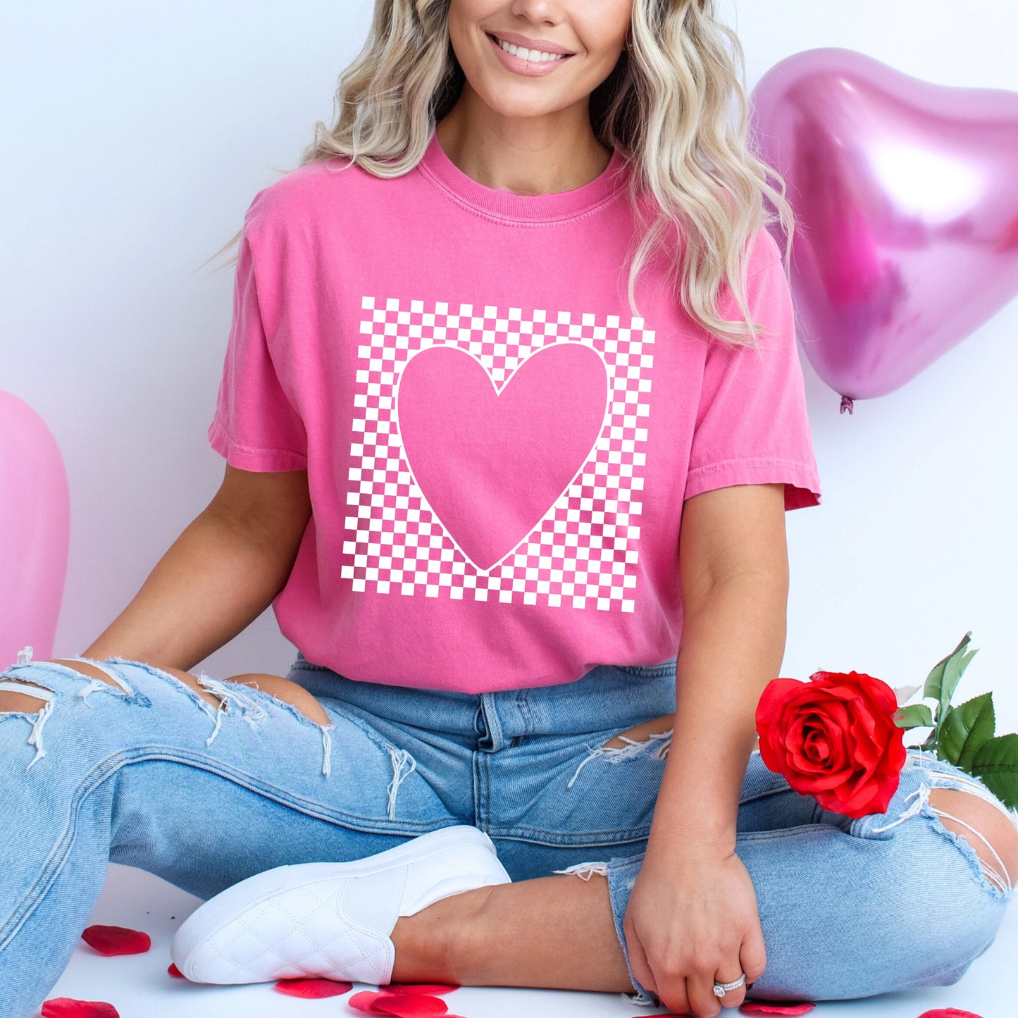 Checkered Heart Cut Out | Garment Dyed Tee