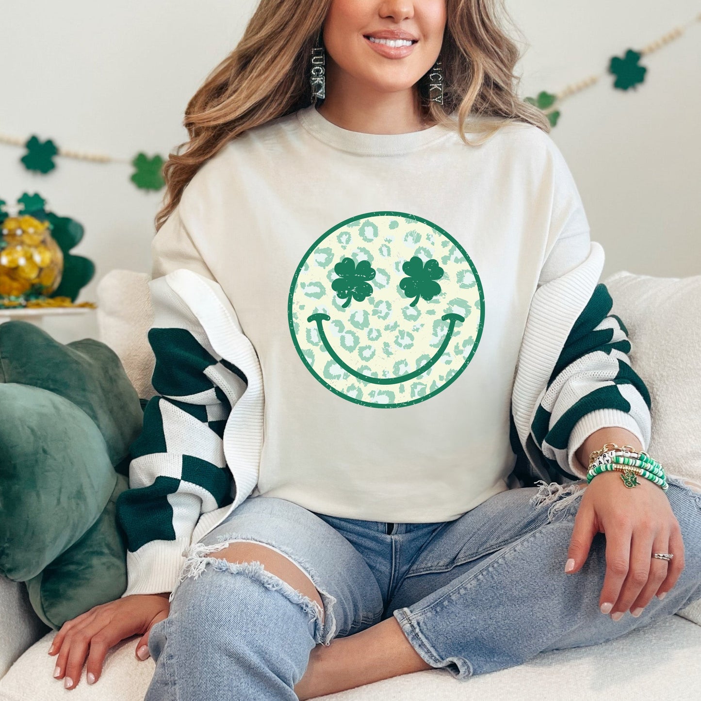 Clover Leopard Smiley Face | Garment Dyed Tee