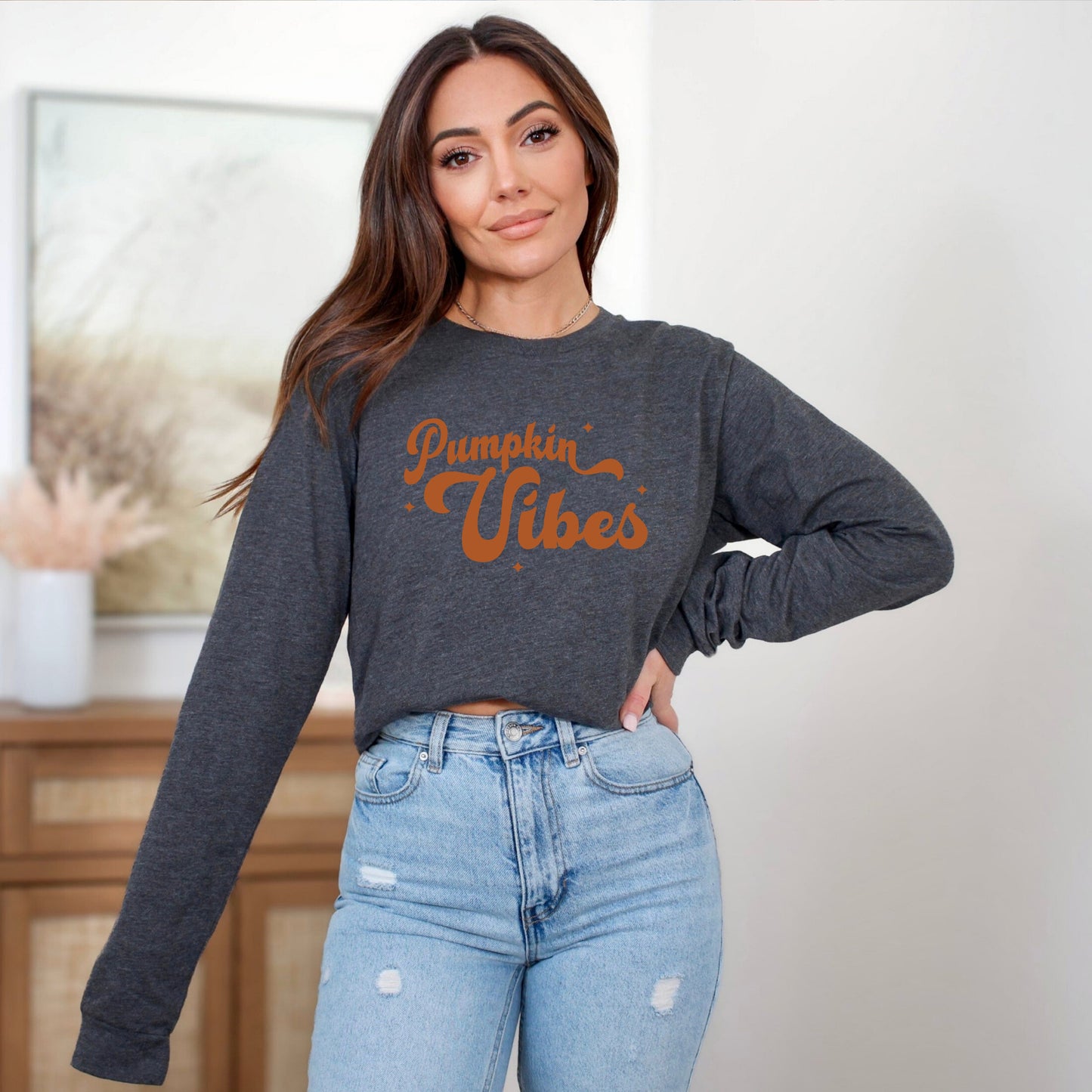 Pumpkin Vibes Stars | Long Sleeve Crew Neck