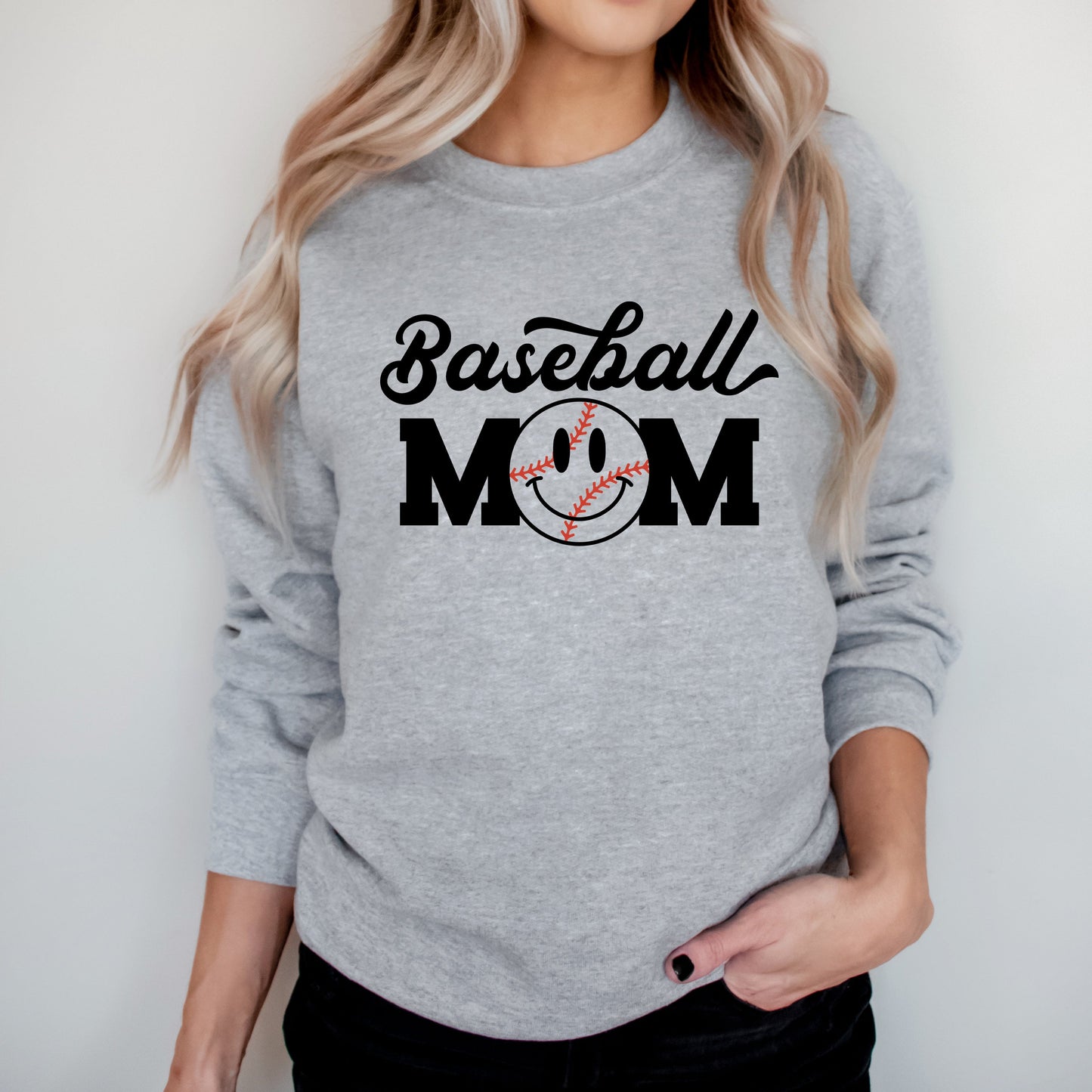 Baseball Mom Smiley Face | Sweatshirt