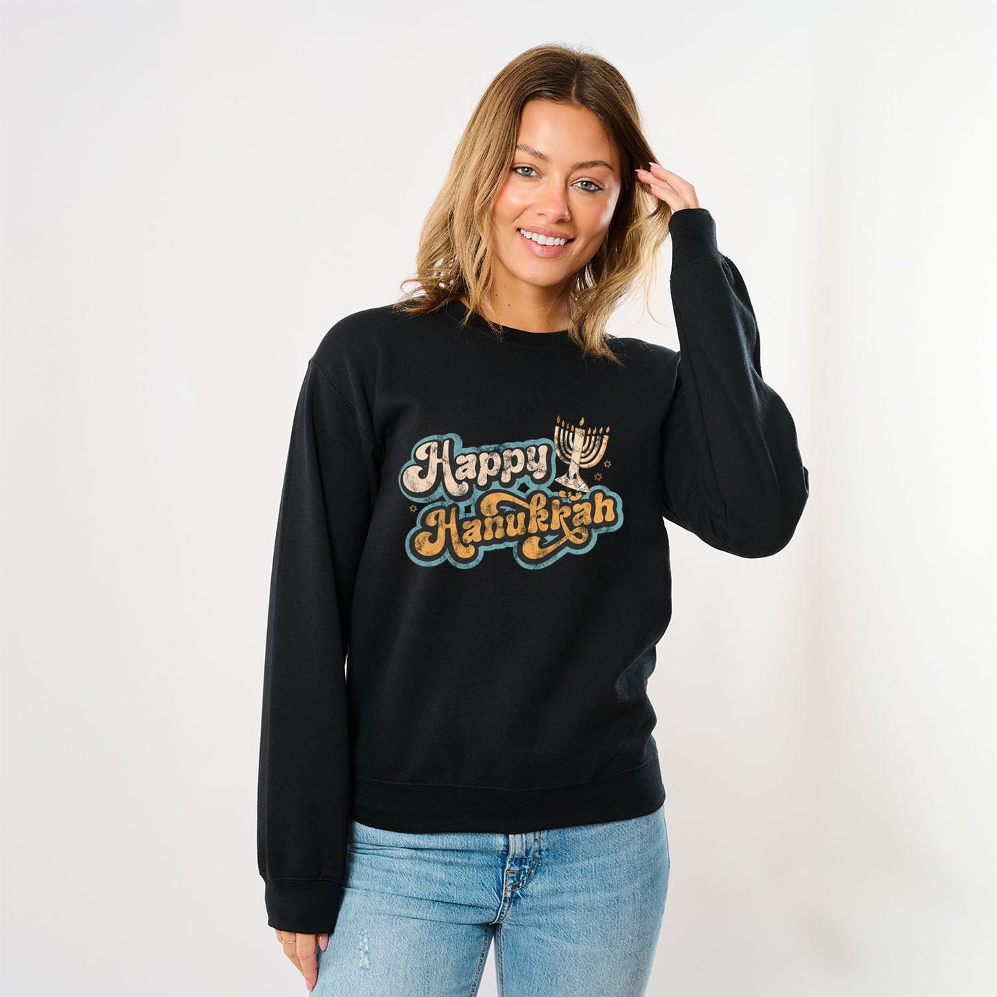 Retro Happy Hanukkah Distressed | Sweatshirt