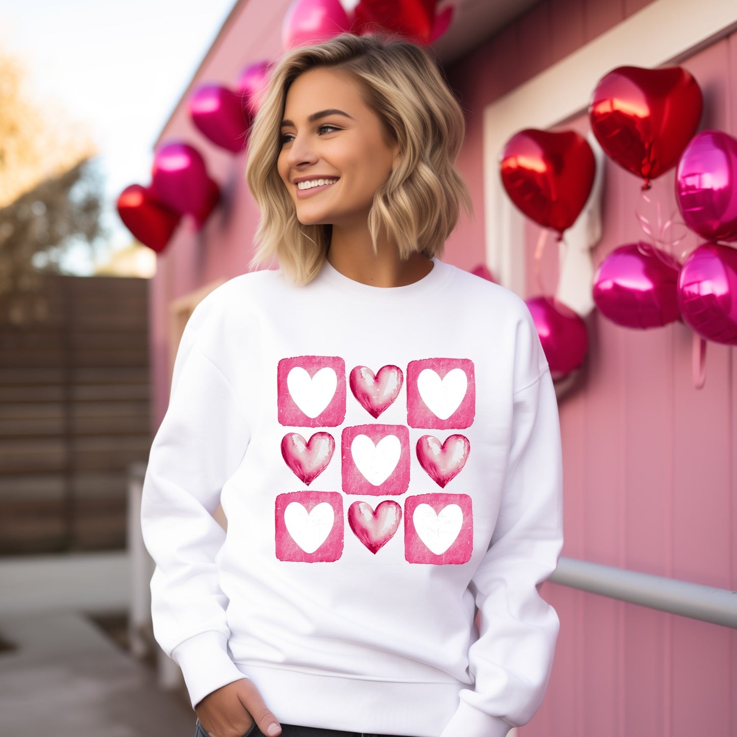 Pink Heart Grid | Sweatshirt