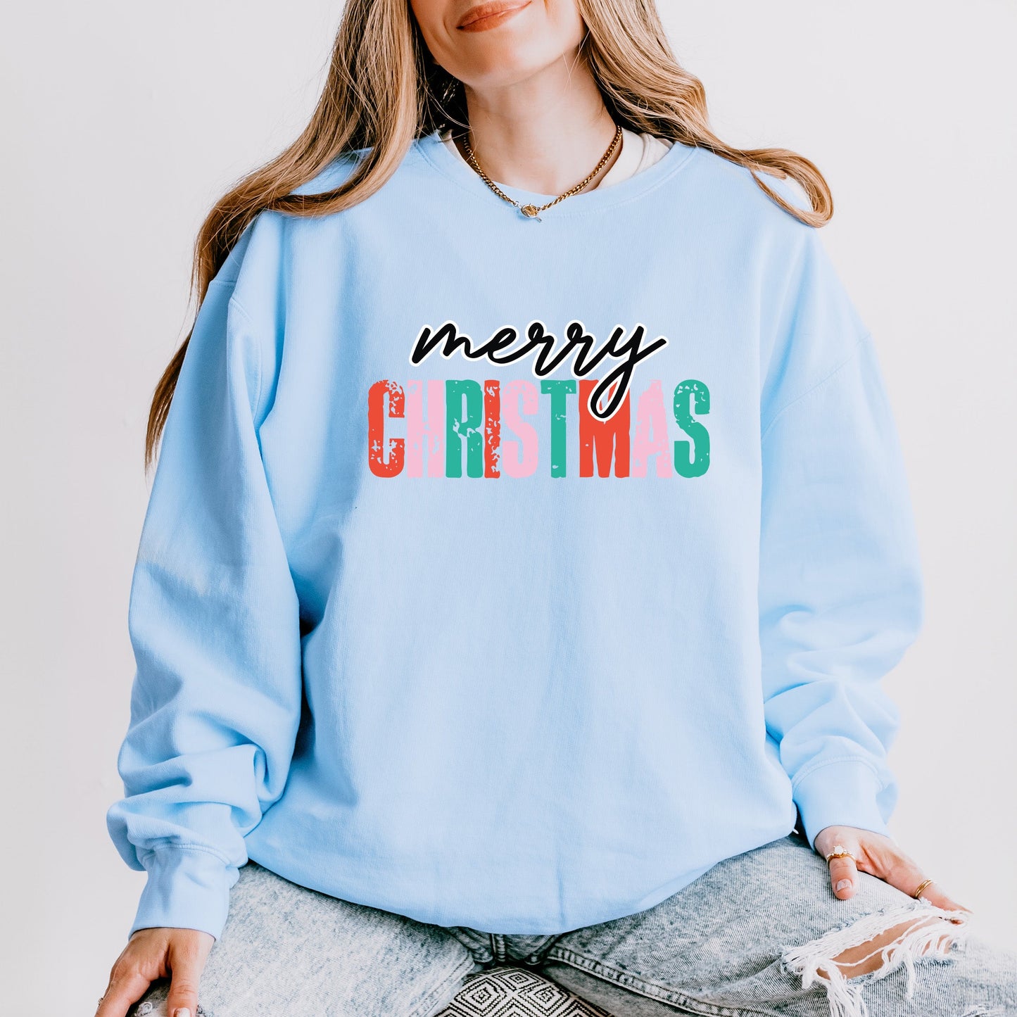 Distressed Merry Christmas | Lightweight Garment Dyed Sweatshirt