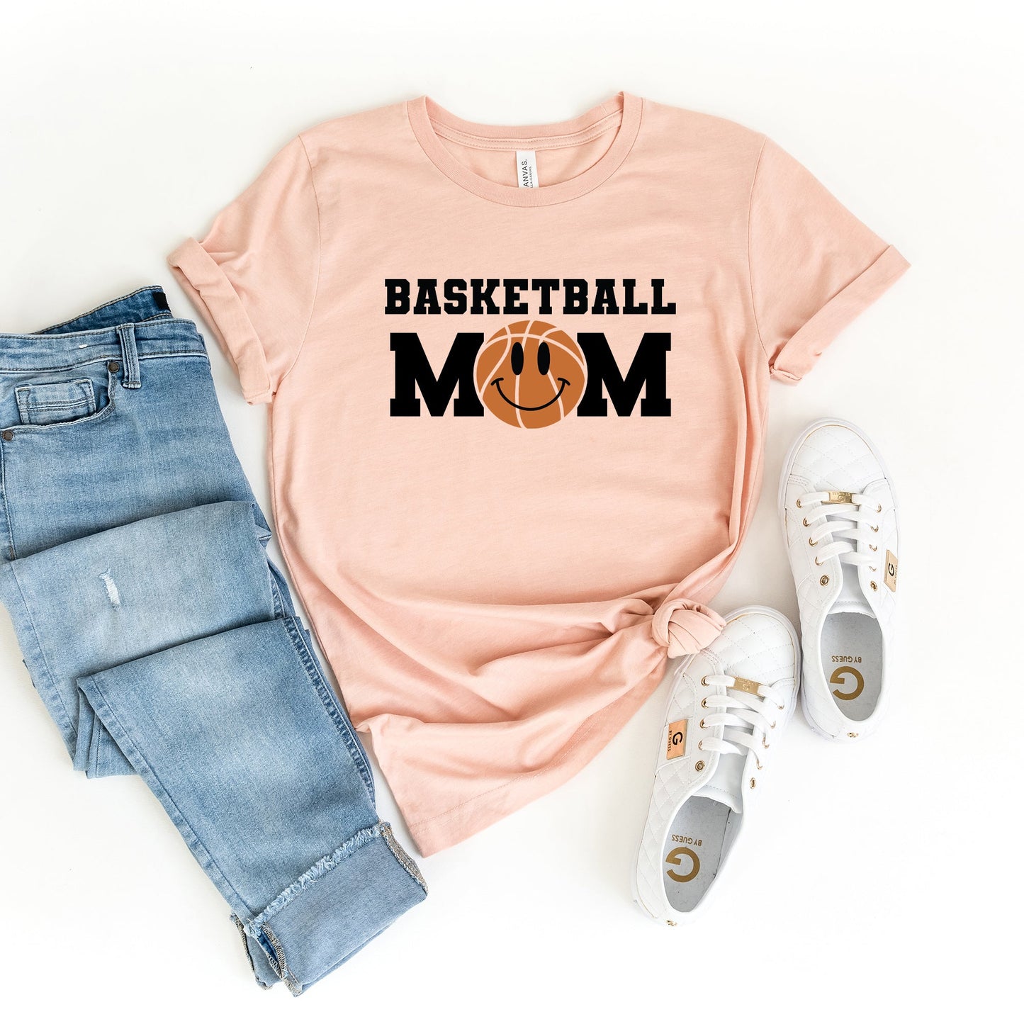 Basketball Mom Smiley Face | Short Sleeve Graphic Tee