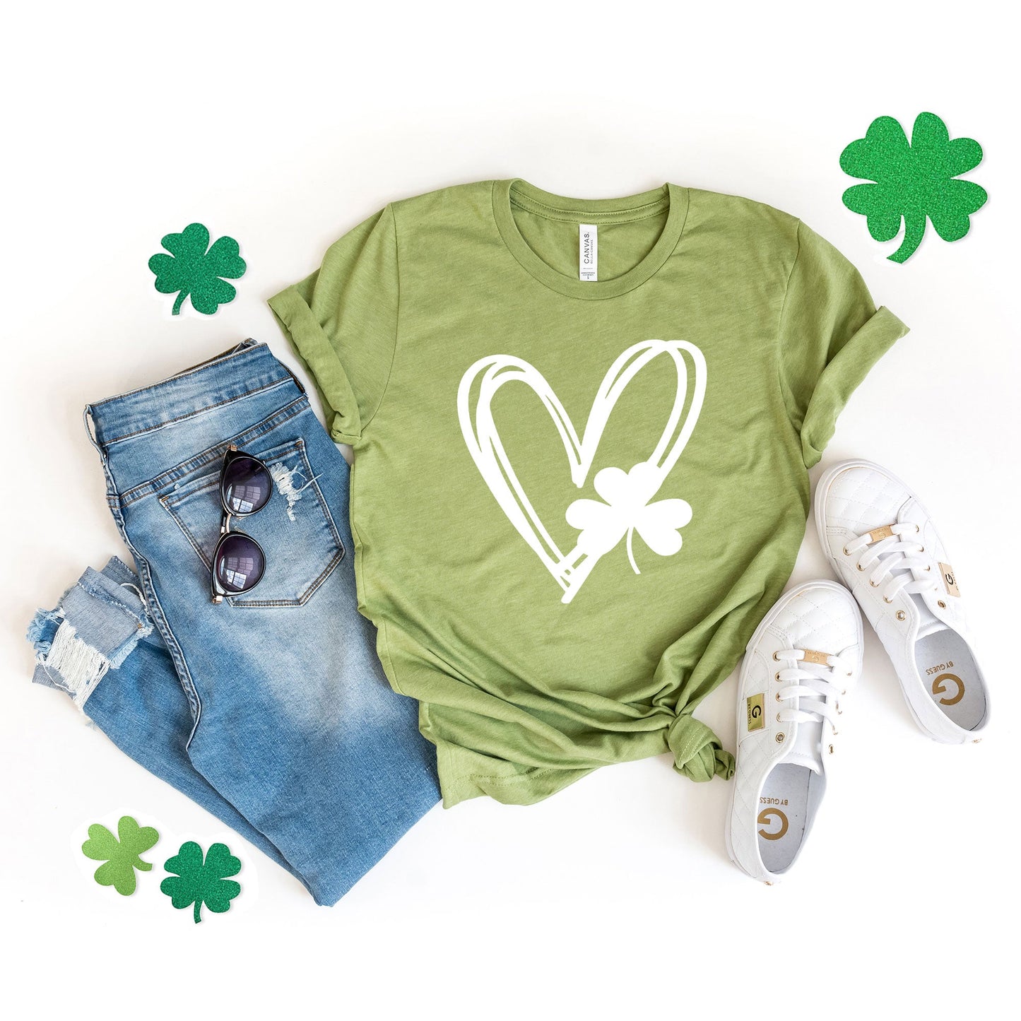 Hand Drawn Heart With Shamrock | Short Sleeve Graphic Tee