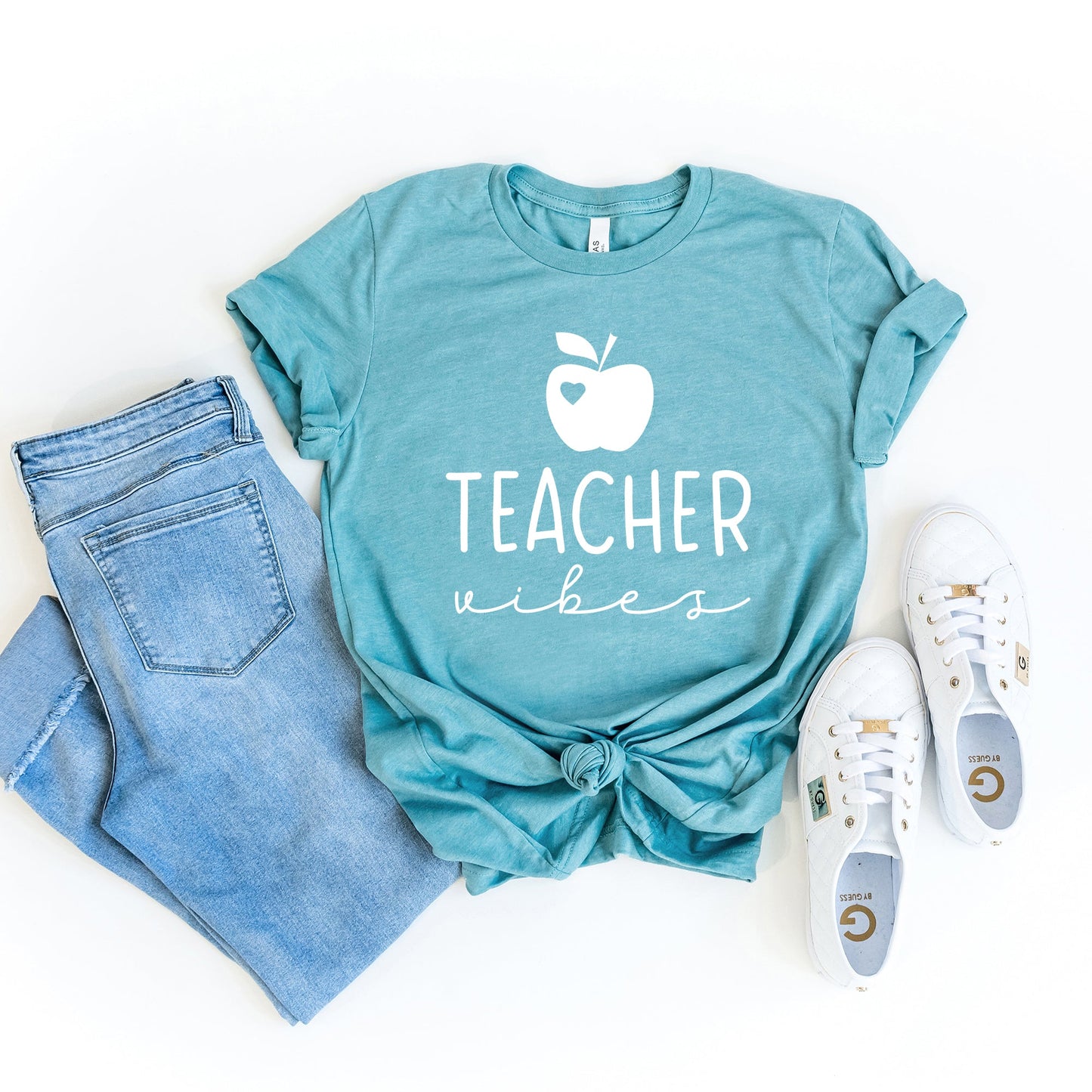 Teacher Vibes Cursive Apple | Short Sleeve Graphic Tee