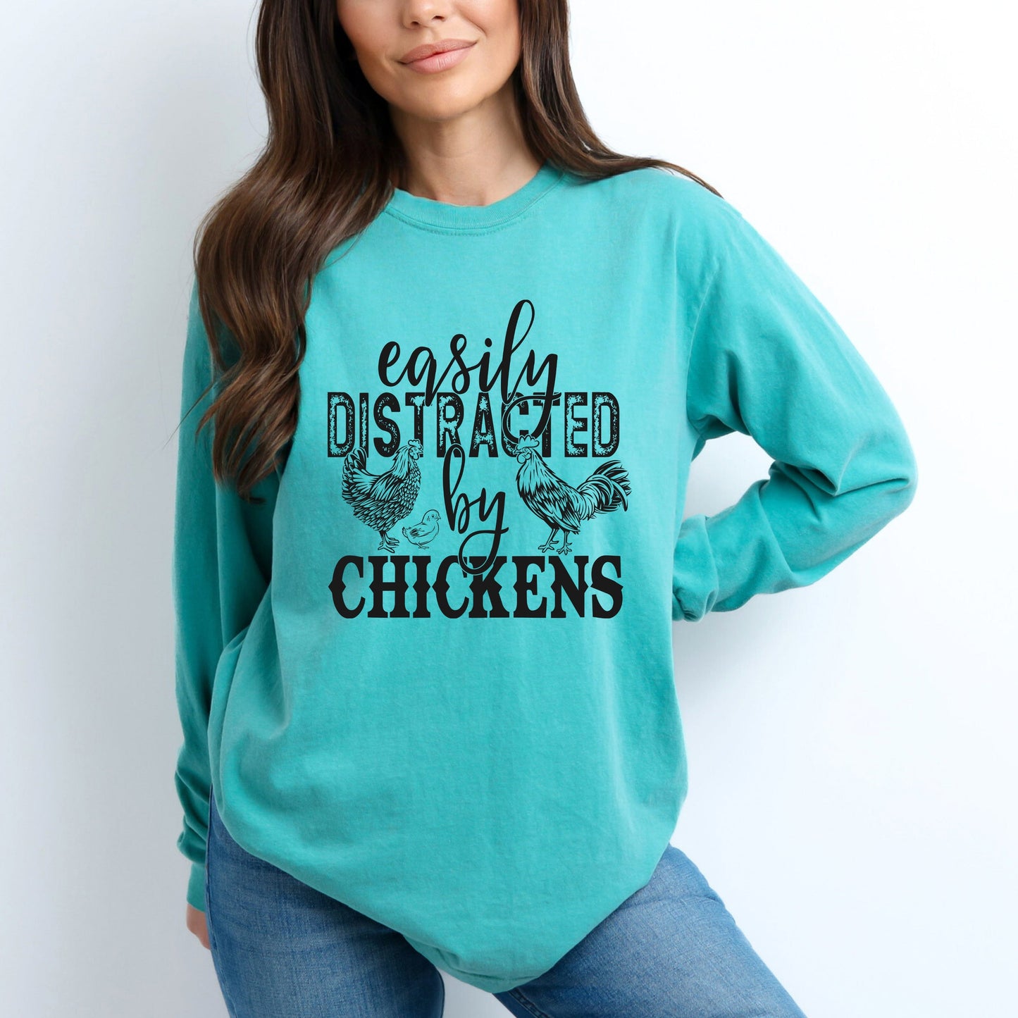 Distracted By Chickens | Garment Dyed Long Sleeve