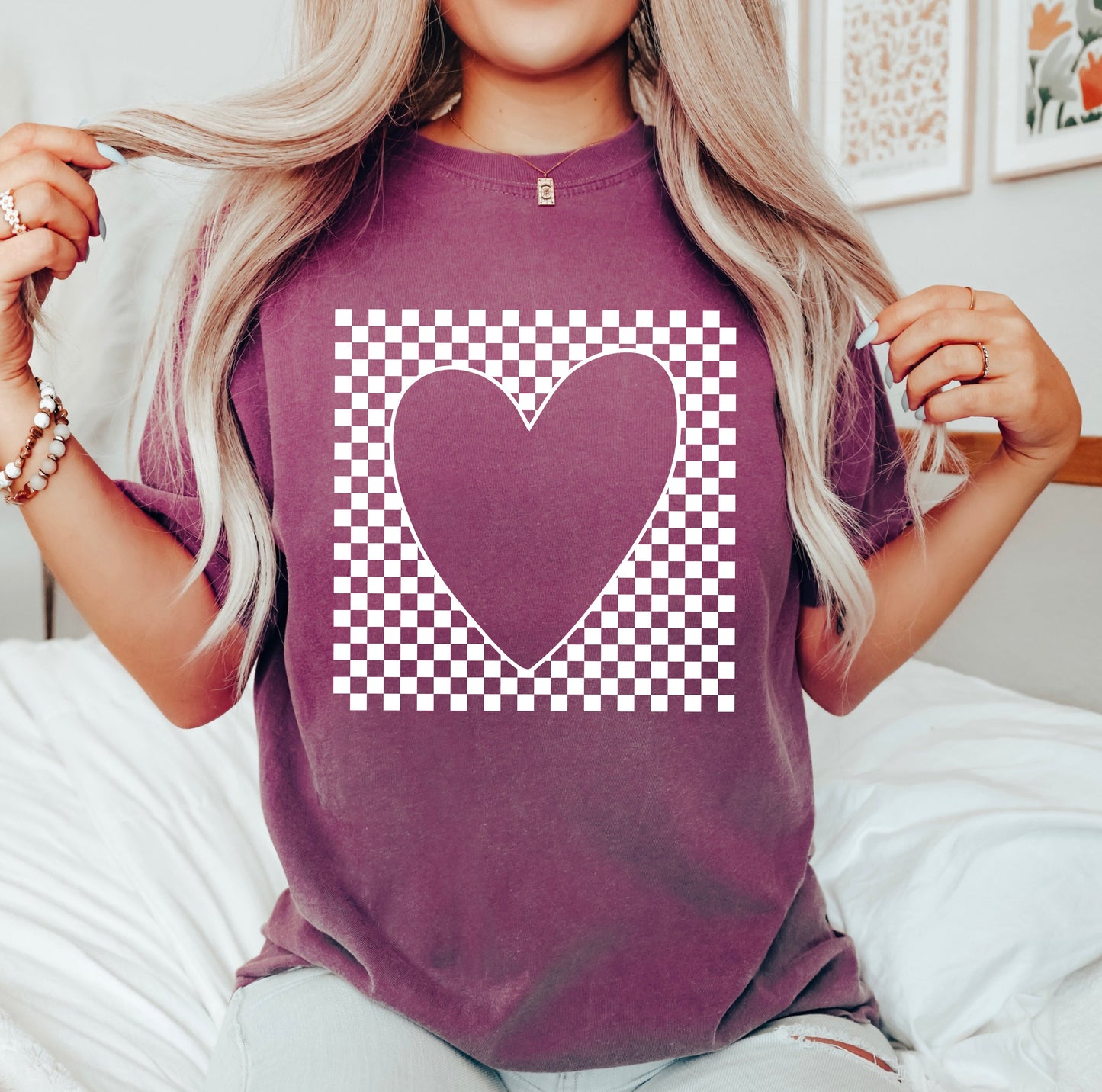 Checkered Heart Cut Out | Garment Dyed Tee