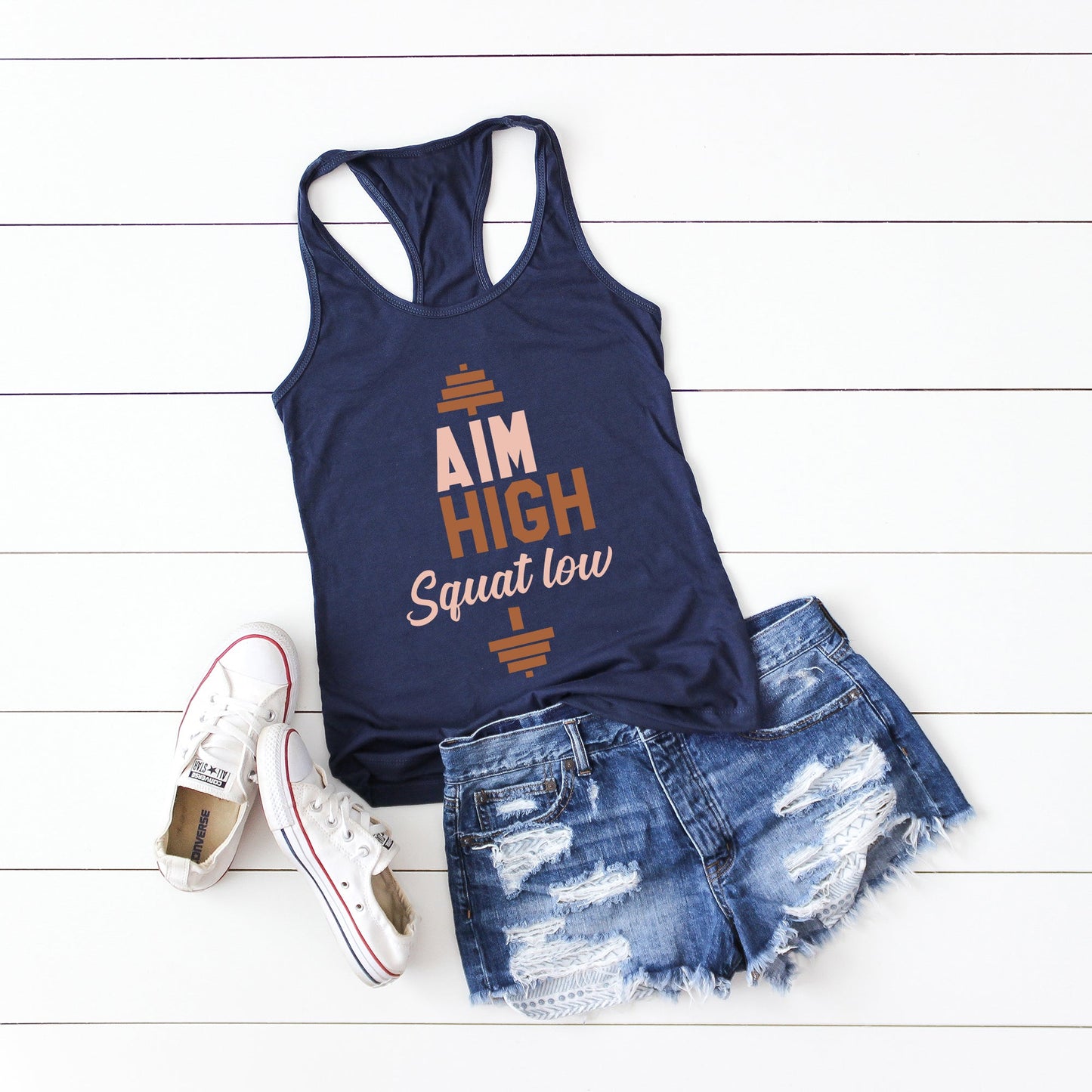 Aim High Squat Low | Racerback Tank