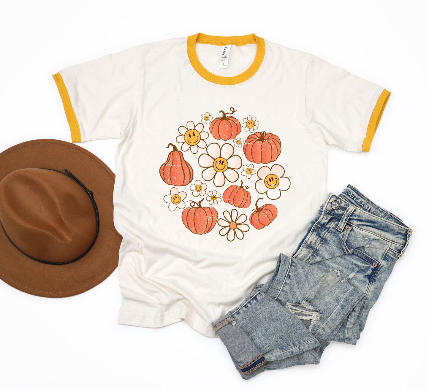 Circle Pumpkin Flowers | Ringer Tee