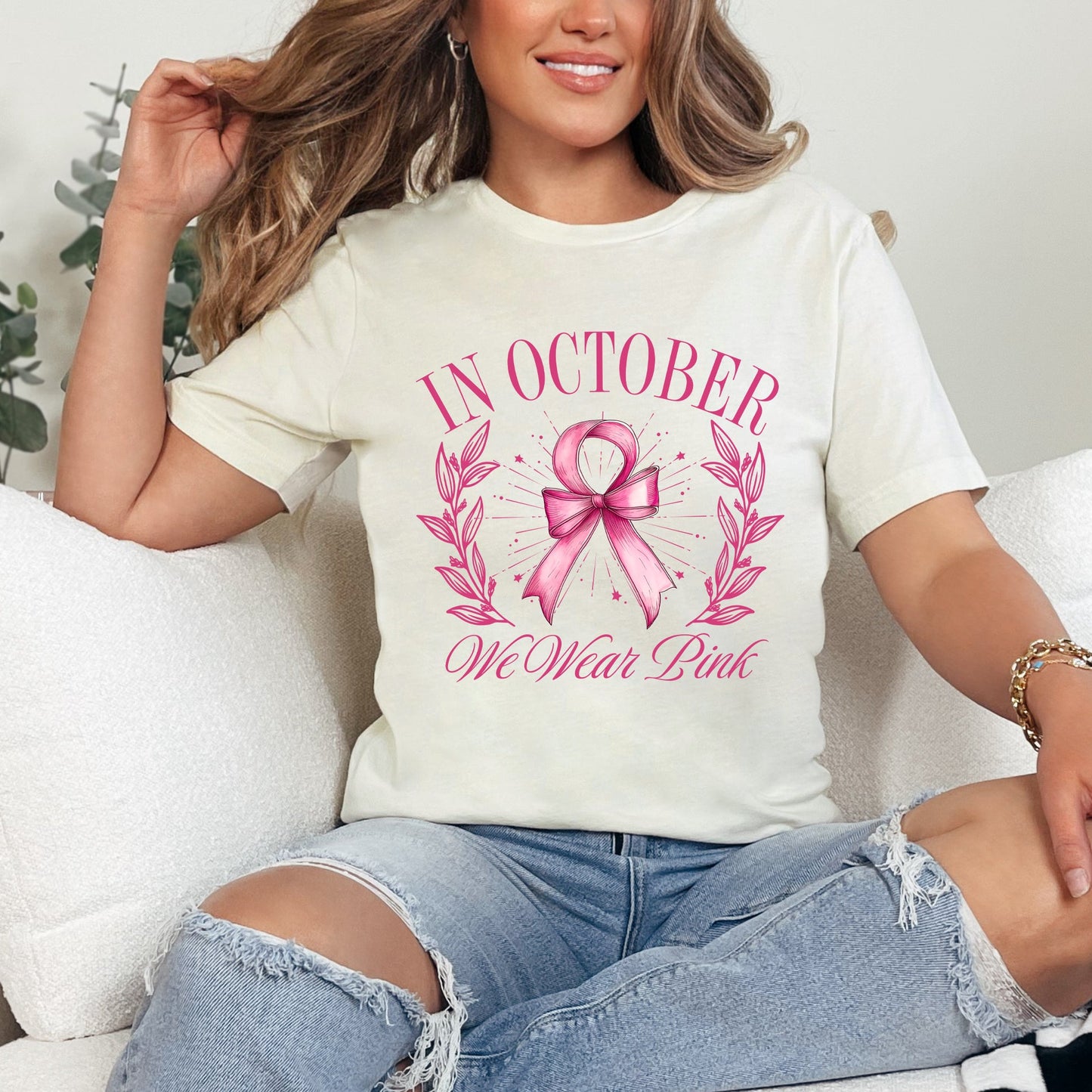 Coquette October We Wear Pink | Short Sleeve Crew Neck