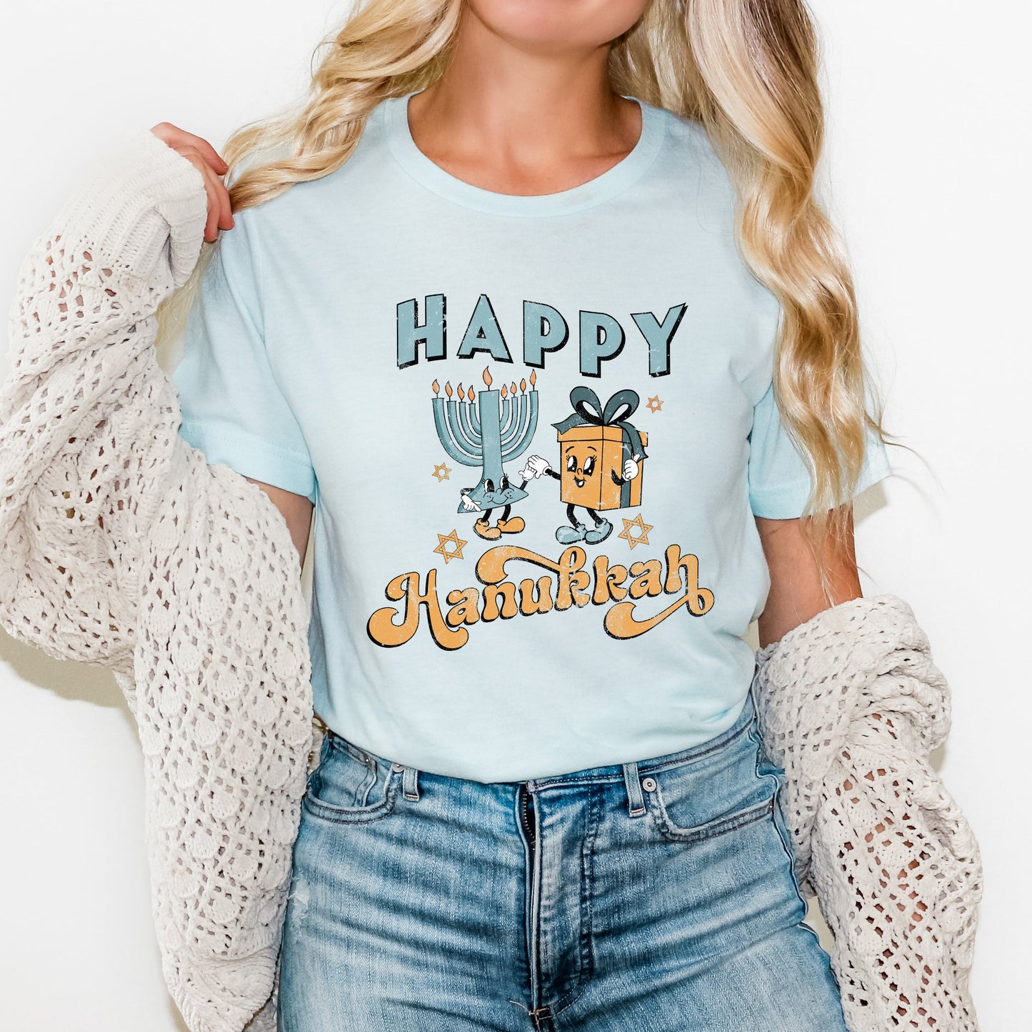 Happy Hanukkah Distressed | Short Sleeve Crew Neck