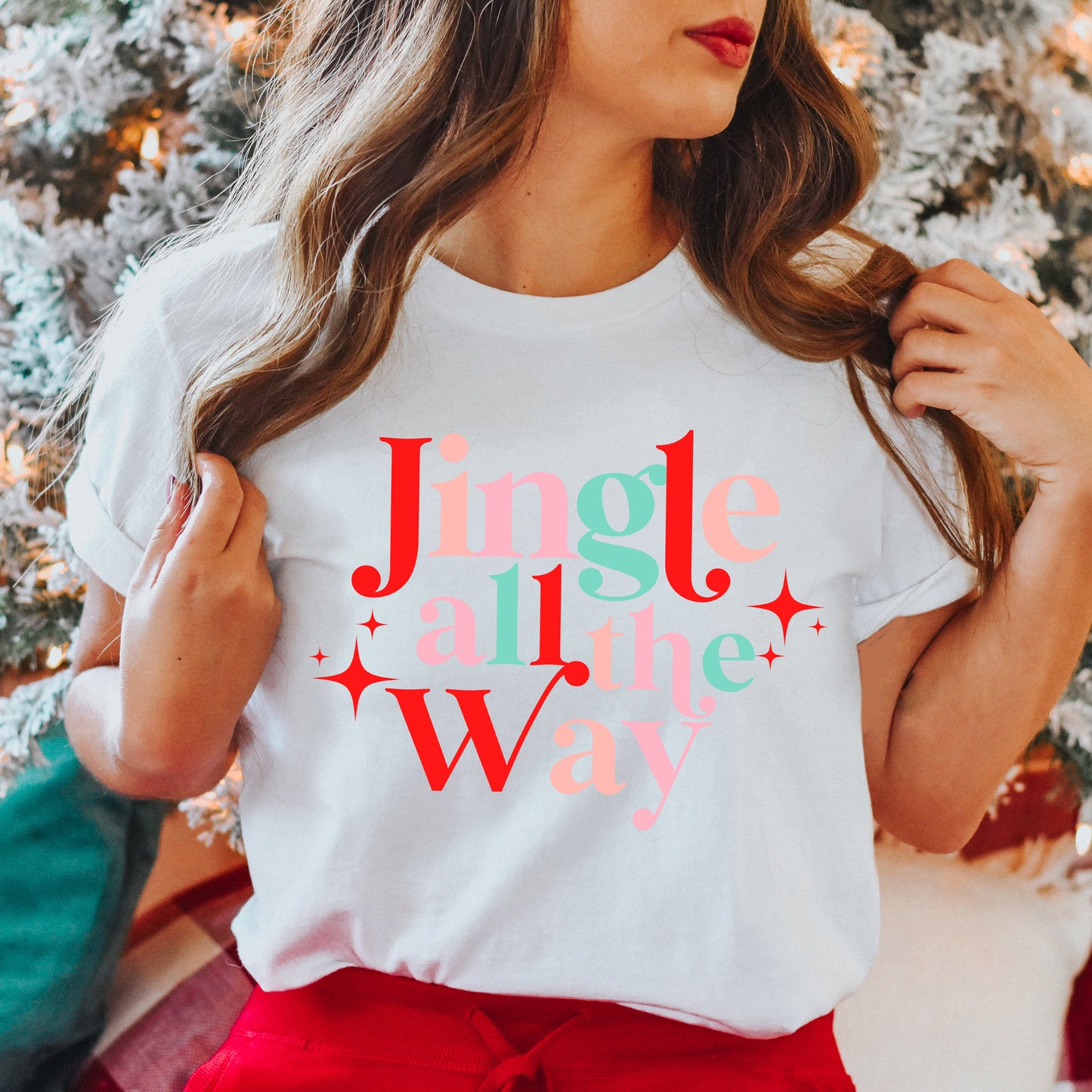 Jingle All The Way Colorful Stars | Short Sleeve Graphic Tee