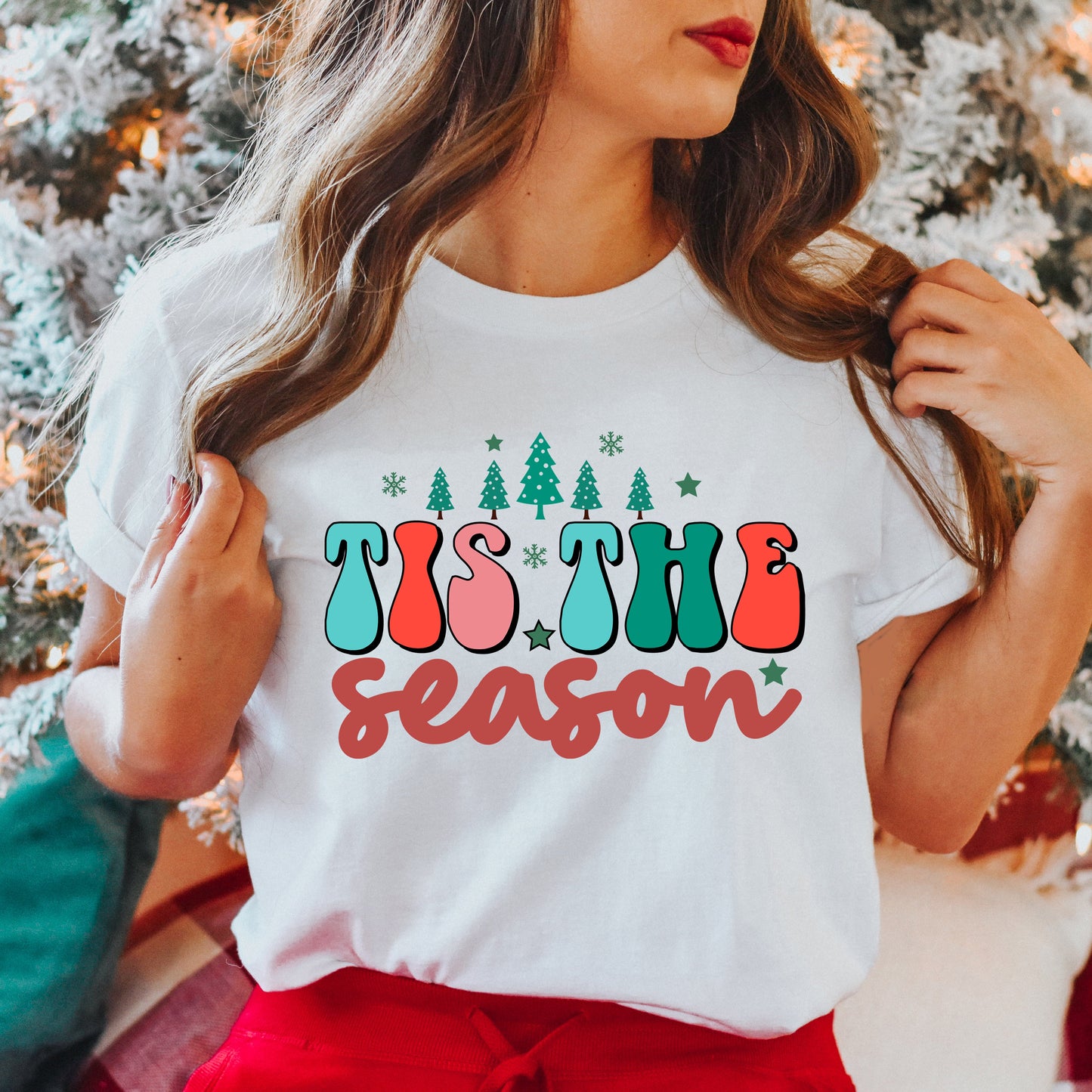 Retro Tis The Season Trees | Short Sleeve Crew Neck