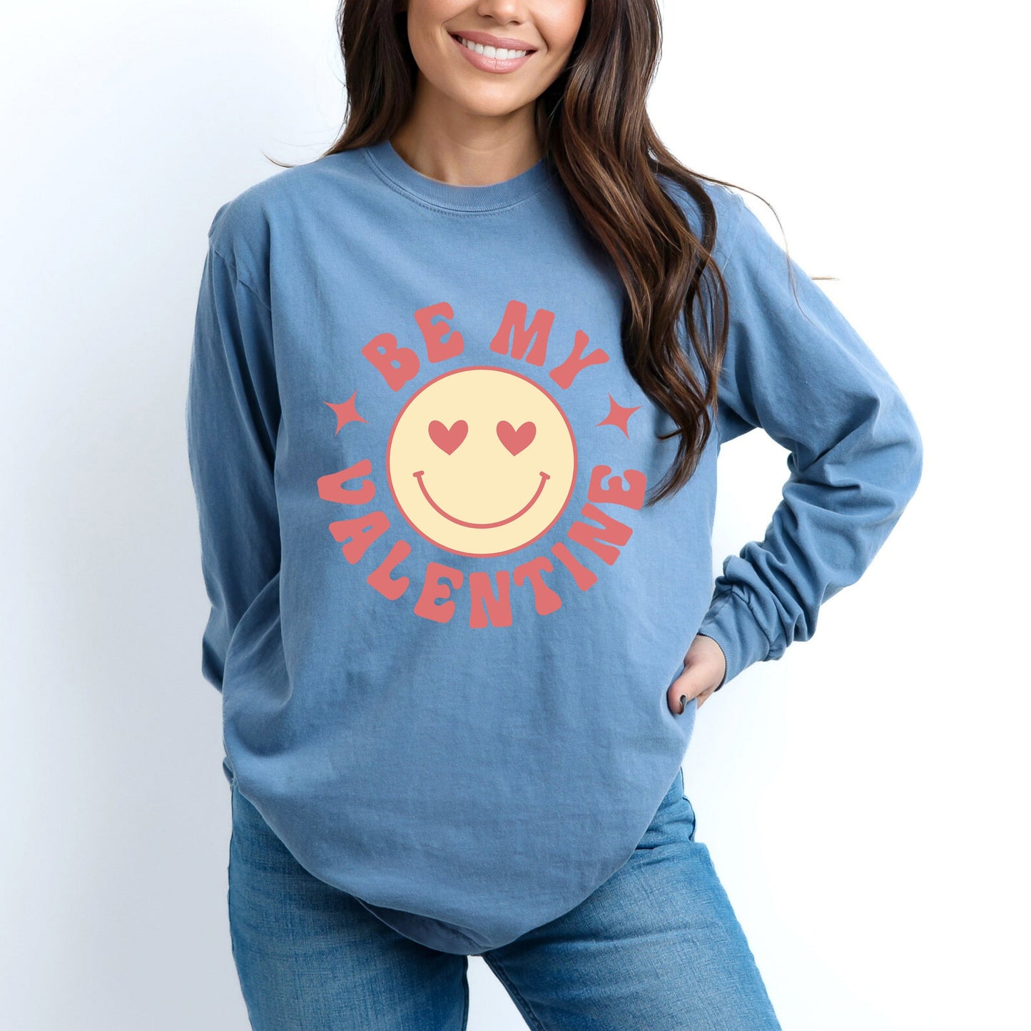 Valentine Yellow Smiley Face | Garment Dyed Long Sleeve