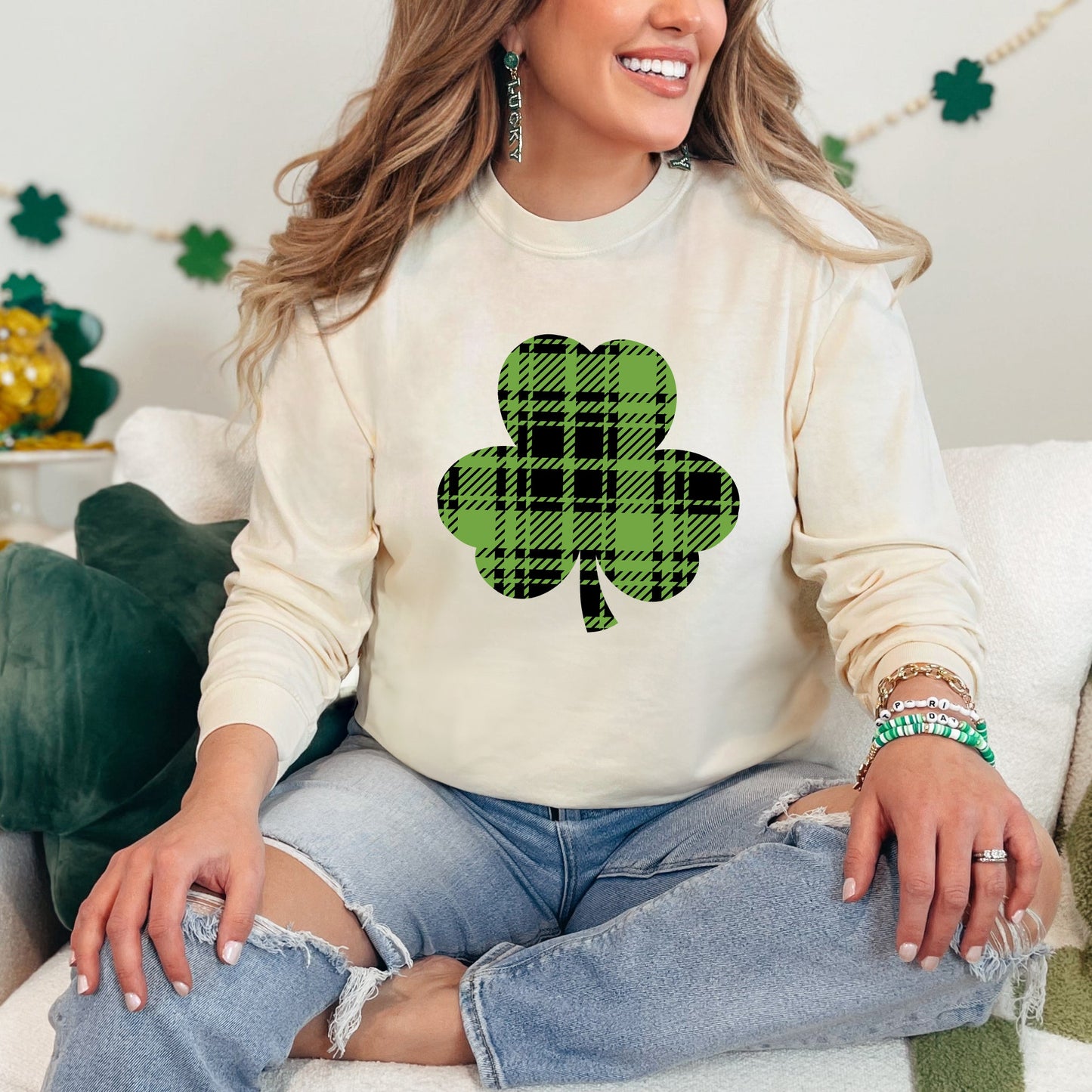 Buffalo Plaid Clover | Garment Dyed Long Sleeve