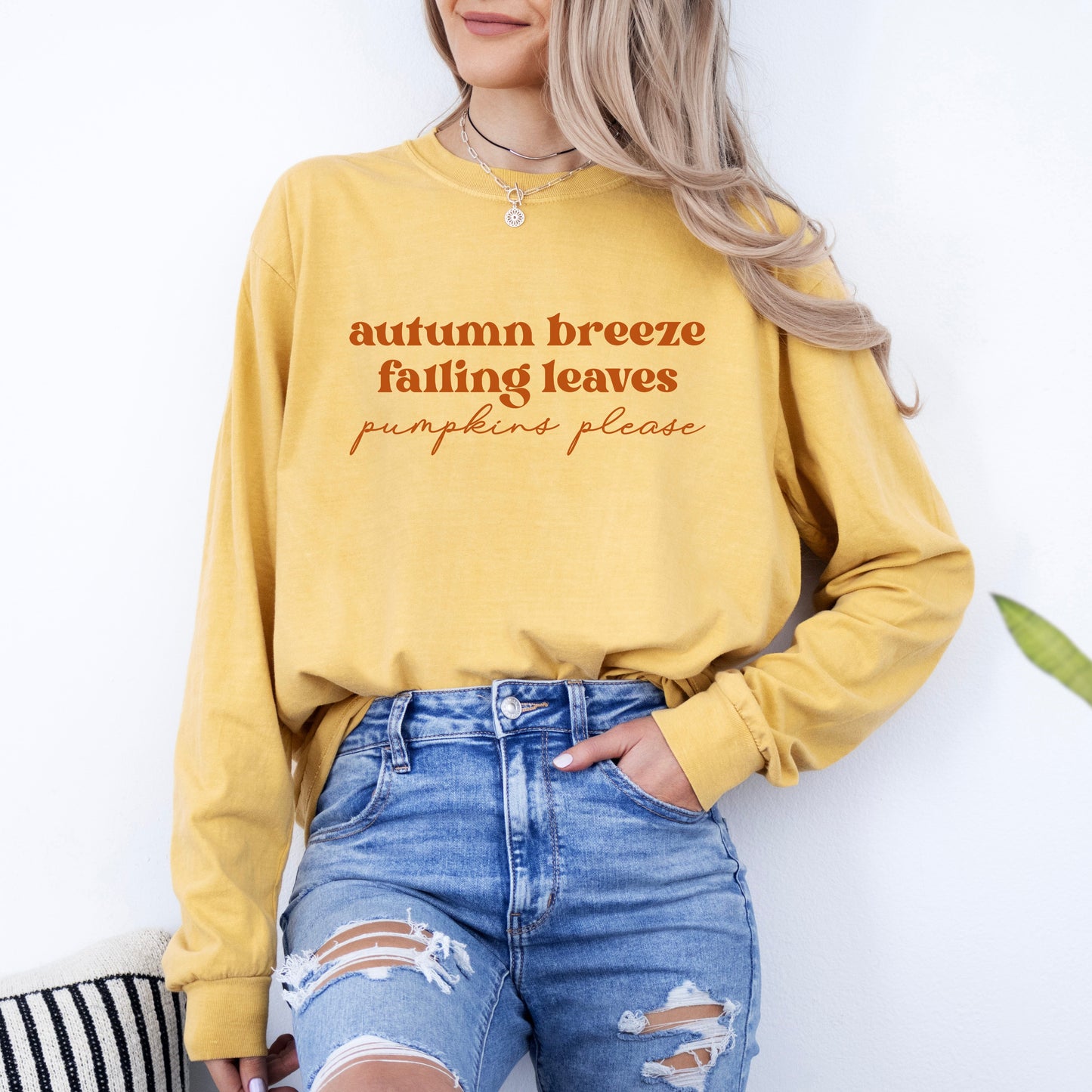 Autumn Breeze Falling Leaves | Garment Dyed Long Sleeve