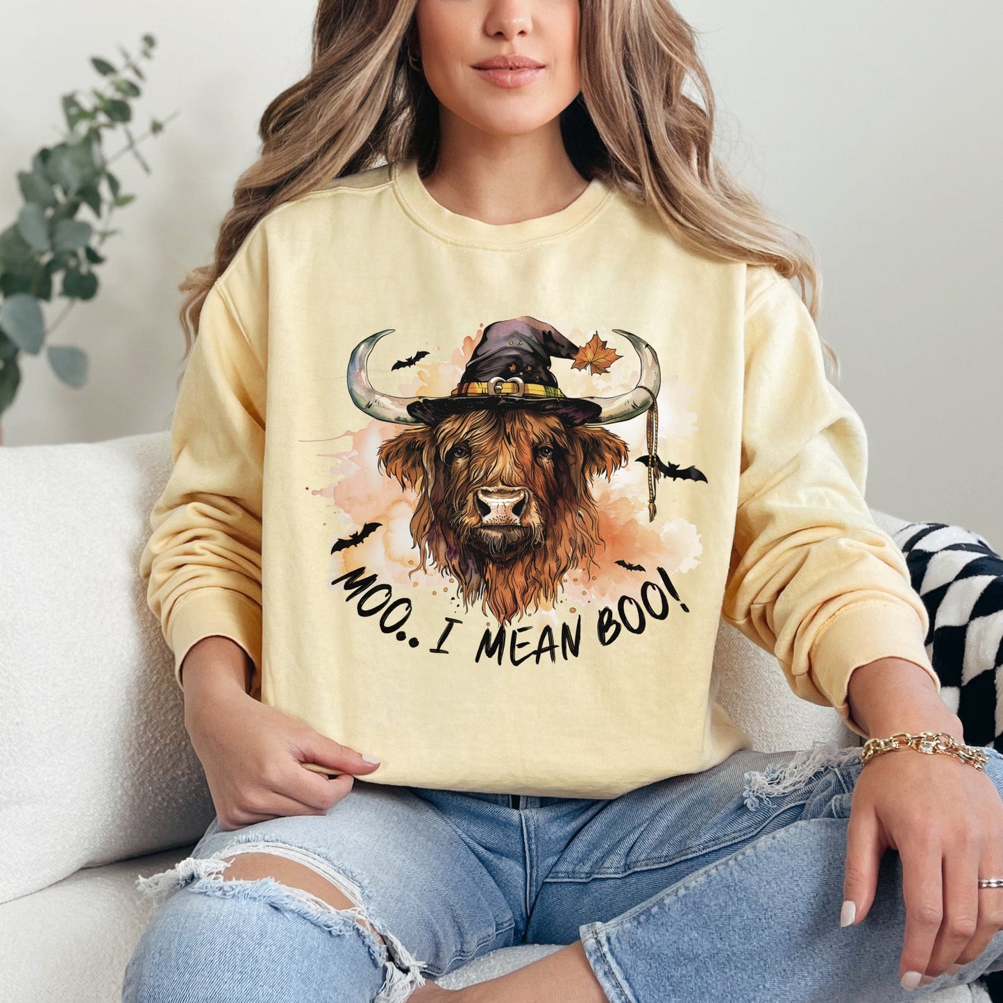 I Mean Boo Longhorn Cow | Garment Dyed Sweatshirt