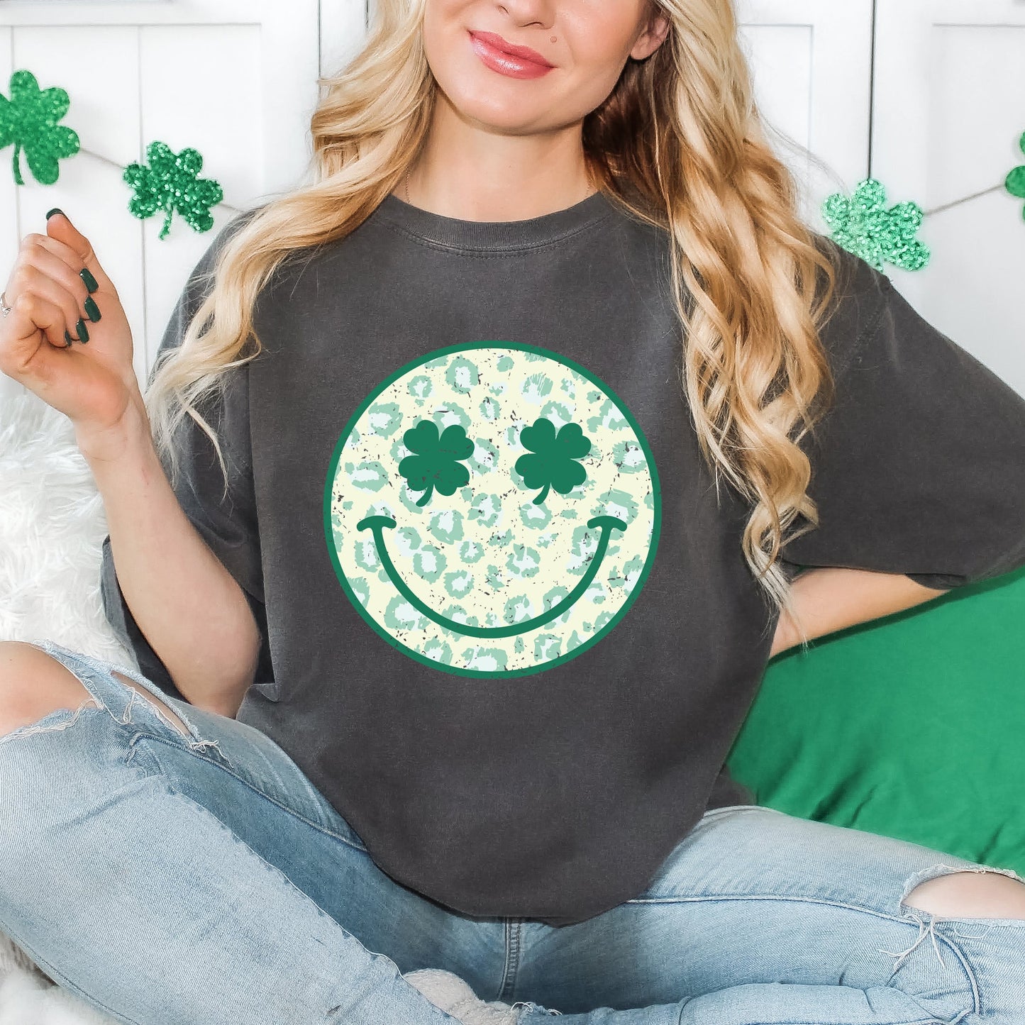 Clover Leopard Smiley Face | Garment Dyed Tee