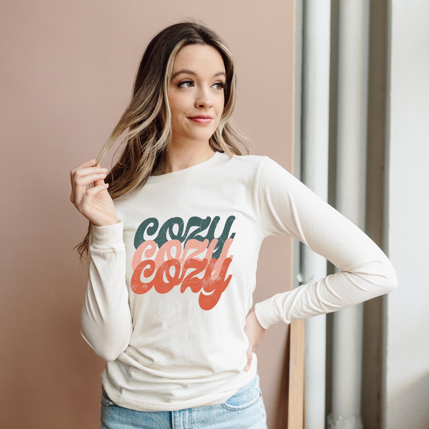 Retro Cozy Stacked Colorful | Long Sleeve Crew Neck