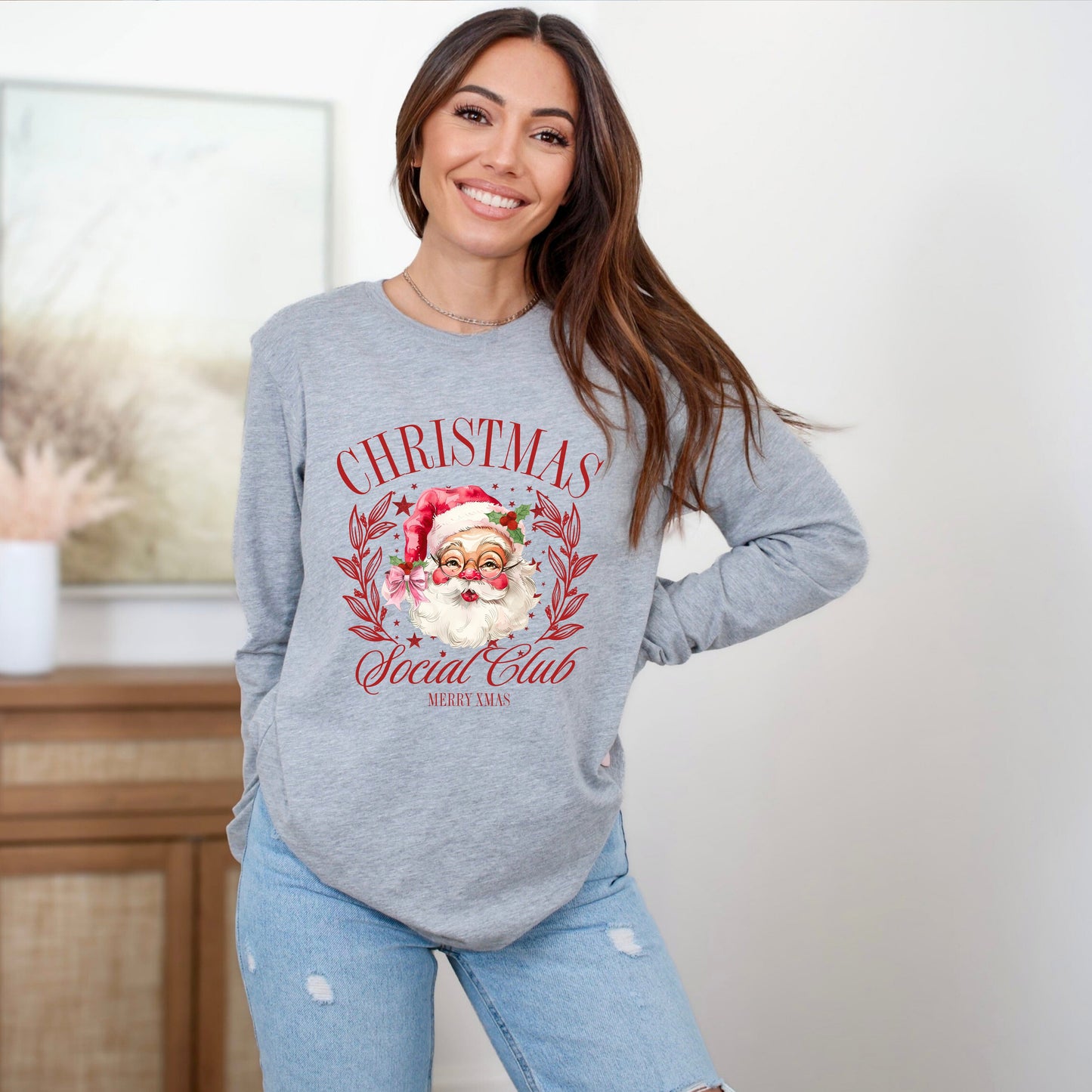 Christmas Social Club Santa | Long Sleeve Crew Neck