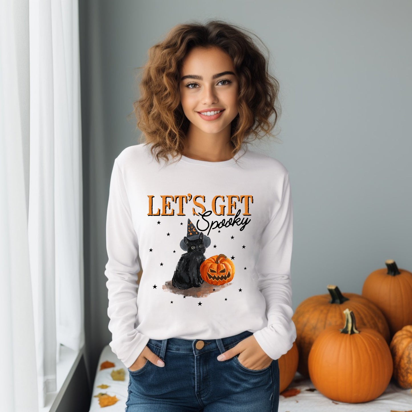 Let's Get Spooky Cat | Long Sleeve Crew Neck