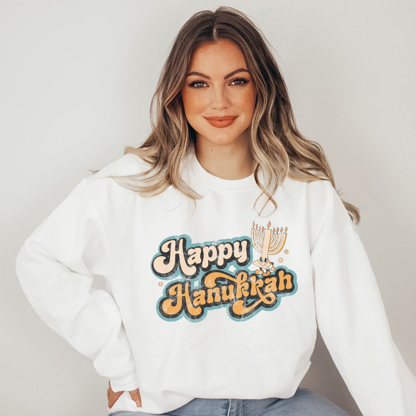 Retro Happy Hanukkah Distressed | Sweatshirt