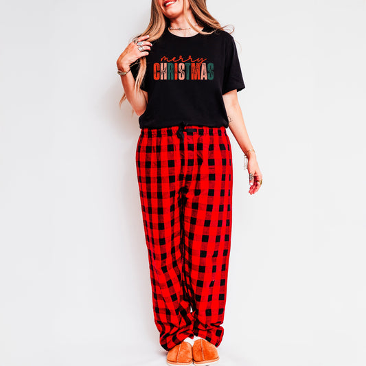 Distressed Merry Christmas | Plaid Pajama Set