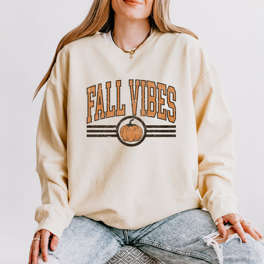 Fall Vibes Varsity Pumpkin | Lightweight Garment Dyed Sweatshirt