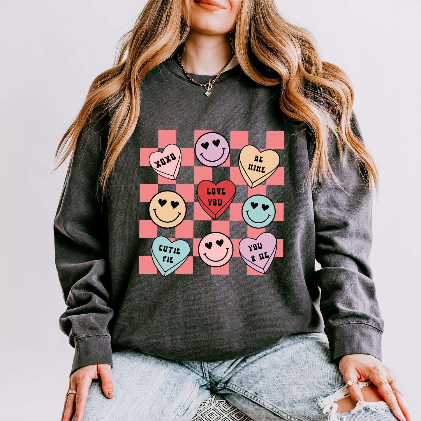 Candy Heart Smile Solid | Lightweight Garment Dyed Sweatshirt