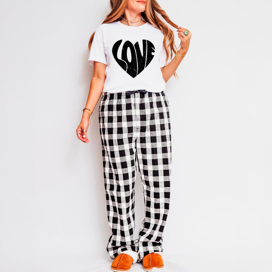 Love Heart Distressed | Plaid Pajama Set