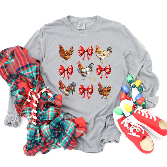 Coquette Christmas Chicken | Garment Dyed Long Sleeve