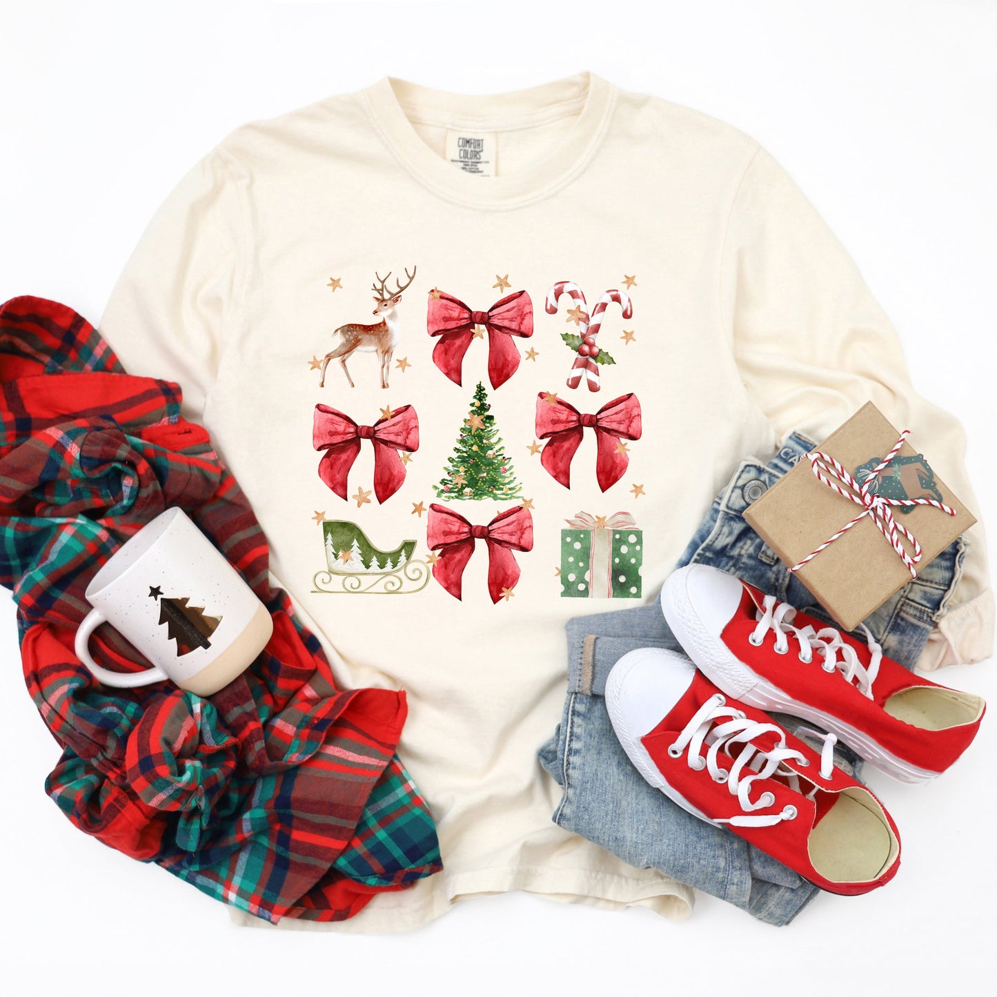 Coquette Christmas Collage | Garment Dyed Long Sleeve