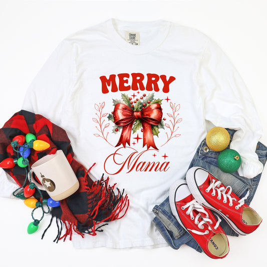 Coquette Merry Mama Bow | Garment Dyed Long Sleeve