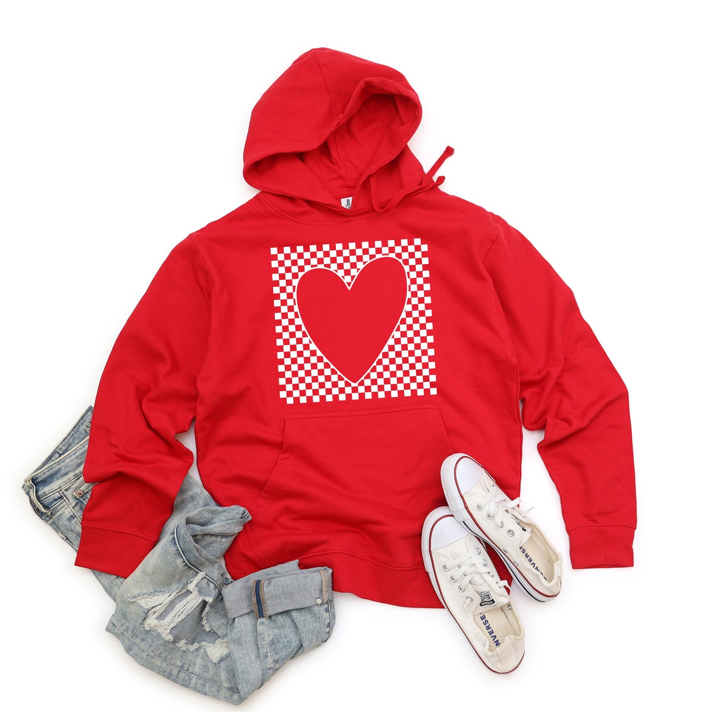 Checkered Heart Cut Out | Hoodie