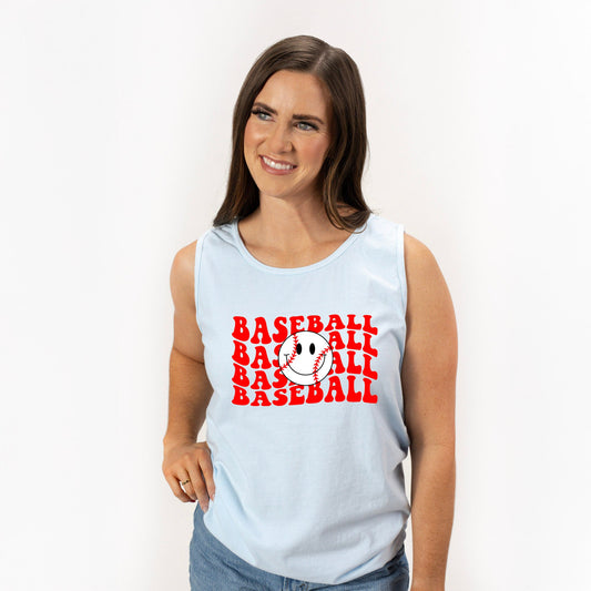 Baseball Stacked Smiley Face | Garment Dyed Tank