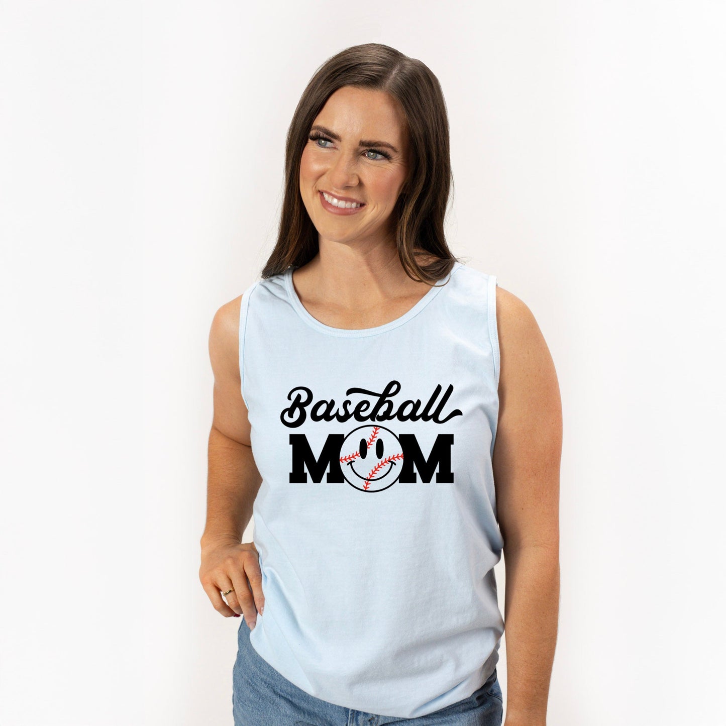 Baseball Mom Smiley Face | Garment Dyed Tank