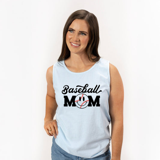 Baseball Mom Smiley Face | Garment Dyed Tank