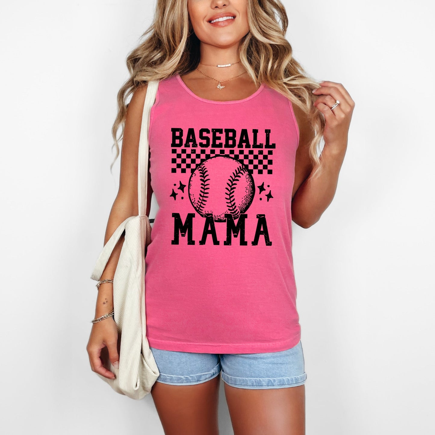 Checkered Baseball Mama | Garment Dyed Tank