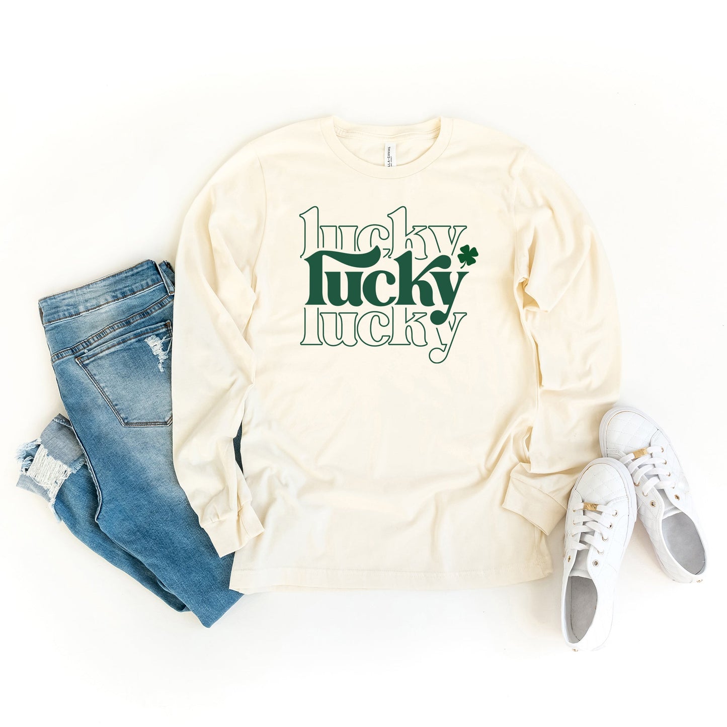 Lucky Clover Stacked | Long Sleeve Crew Neck