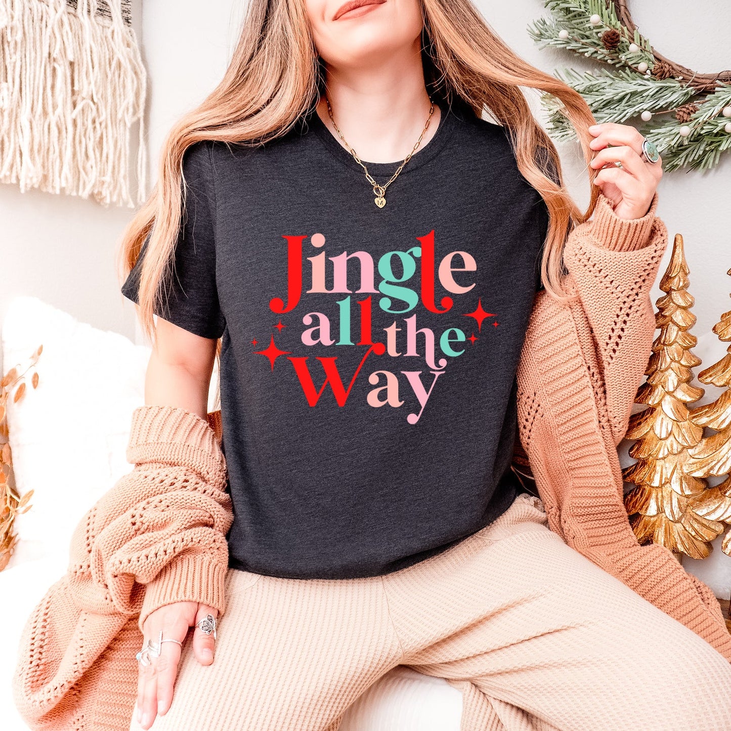 Jingle All The Way Colorful Stars | Short Sleeve Graphic Tee